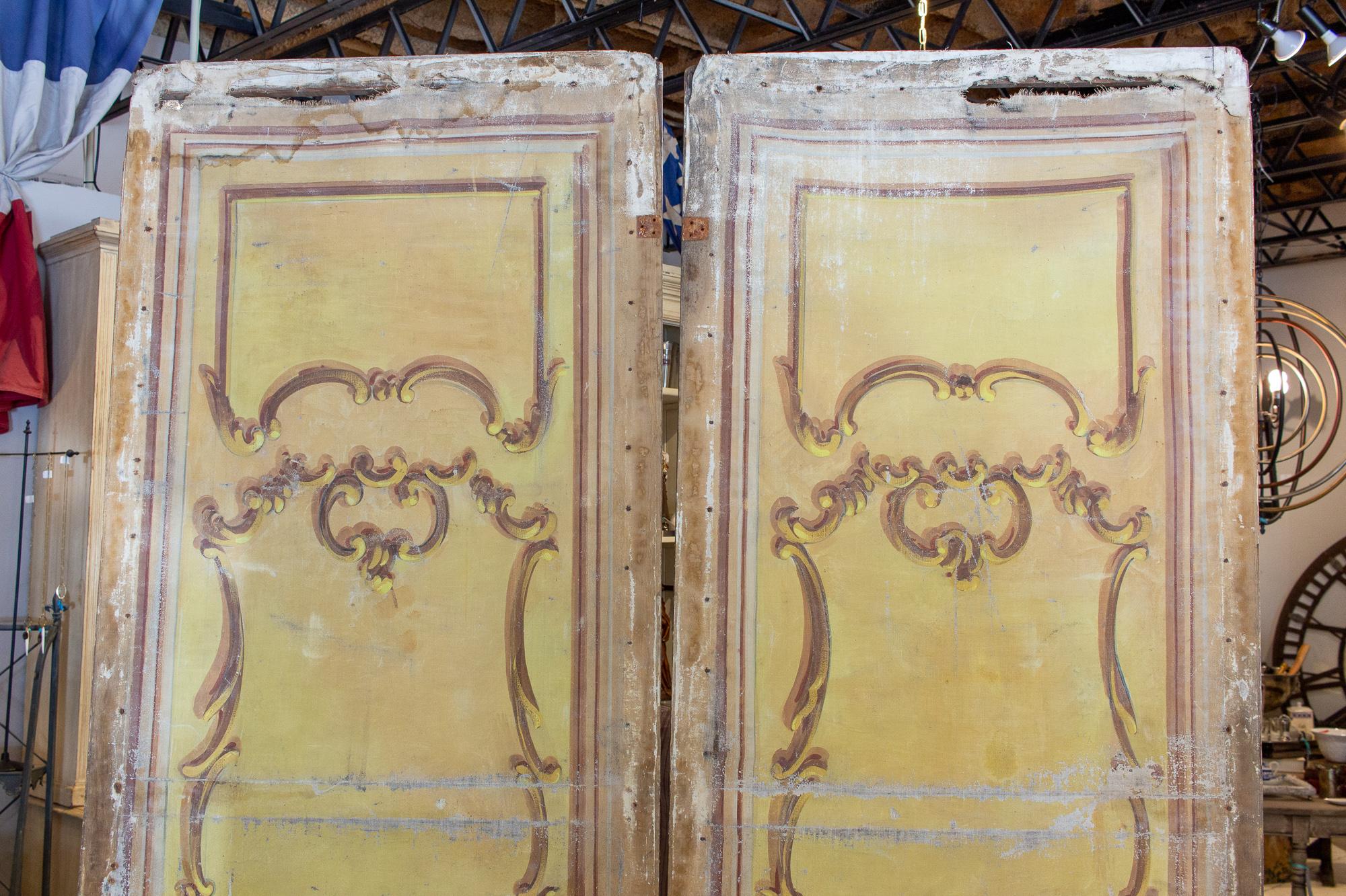 Pair of Oversized Italian Hand-Painted Stage Prop Scenery Panels  In Distressed Condition For Sale In Houston, TX