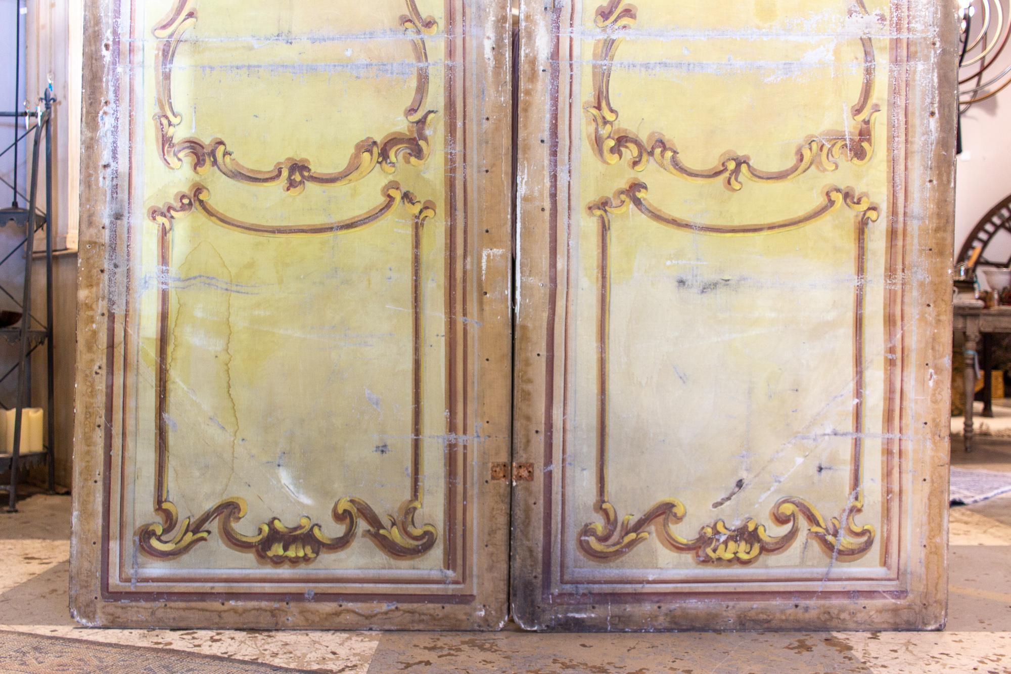 Wood Pair of Oversized Italian Hand-Painted Stage Prop Scenery Panels  For Sale