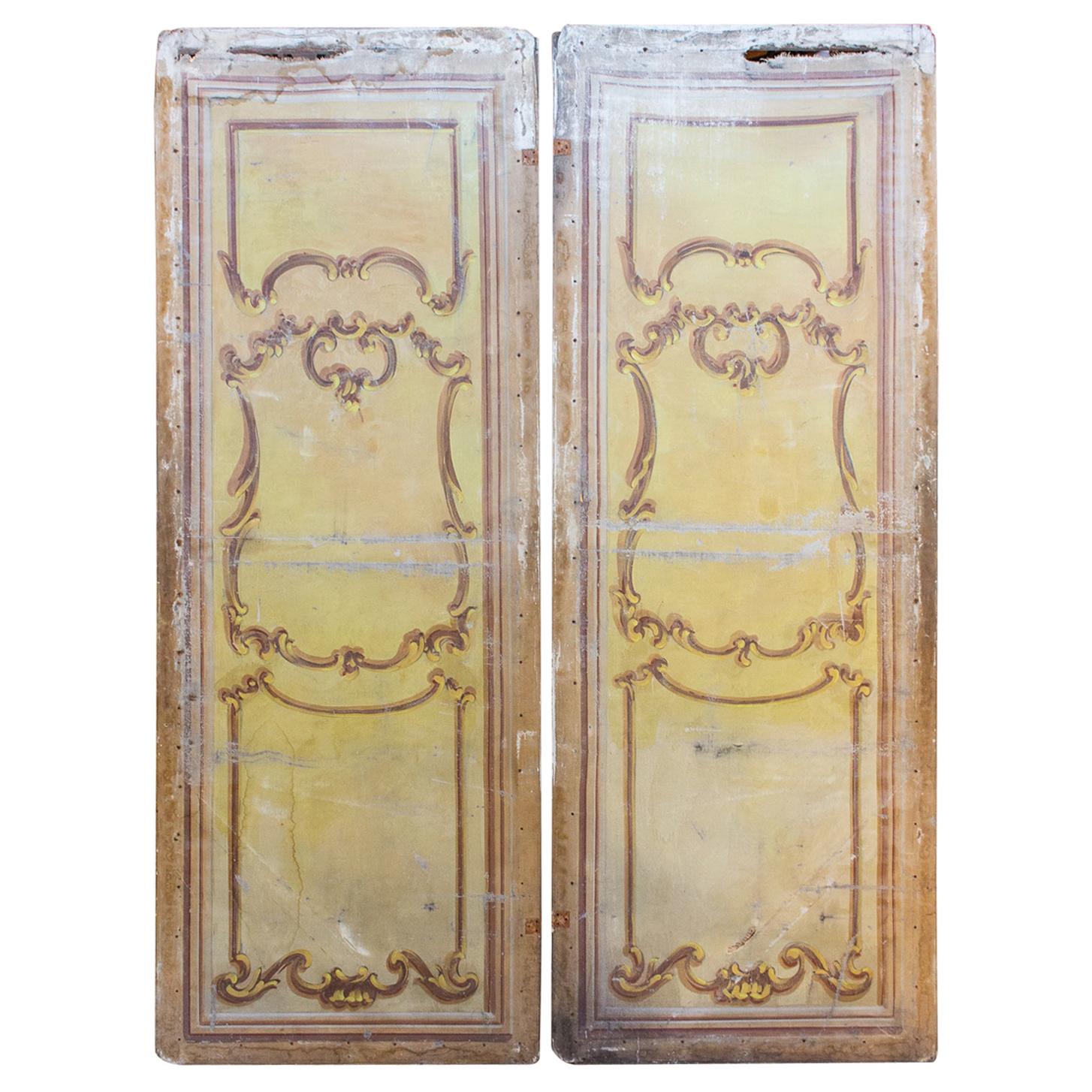 Pair of Oversized Italian Hand-Painted Stage Prop Scenery Panels  For Sale