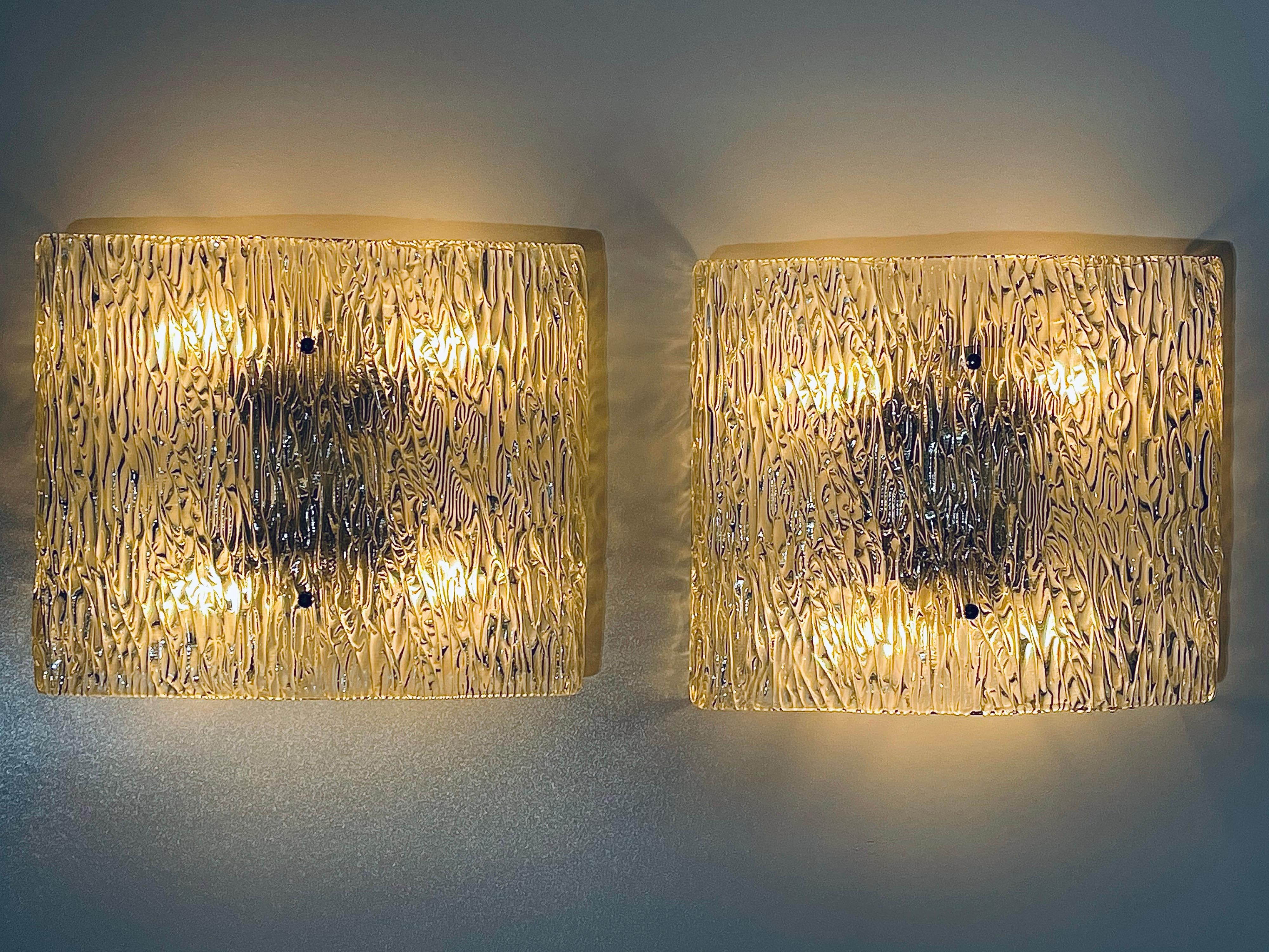 Pair of Very Large Murano Glass Wall Sconces by Kaiser, circa 1960s In Excellent Condition In Wiesbaden, Hessen