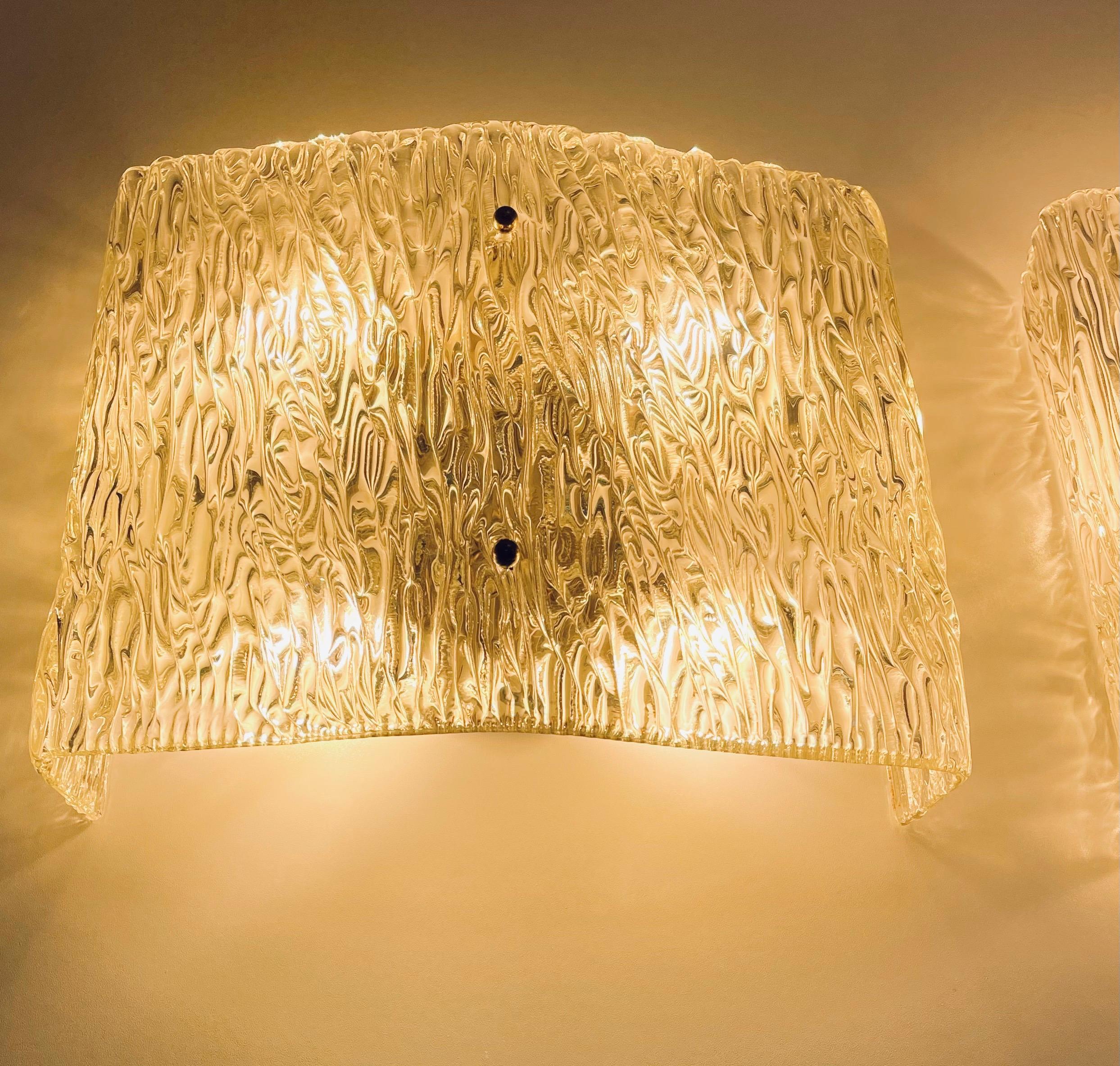 Mid-20th Century Pair of Very Large Murano Glass Wall Sconces by Kaiser, circa 1960s