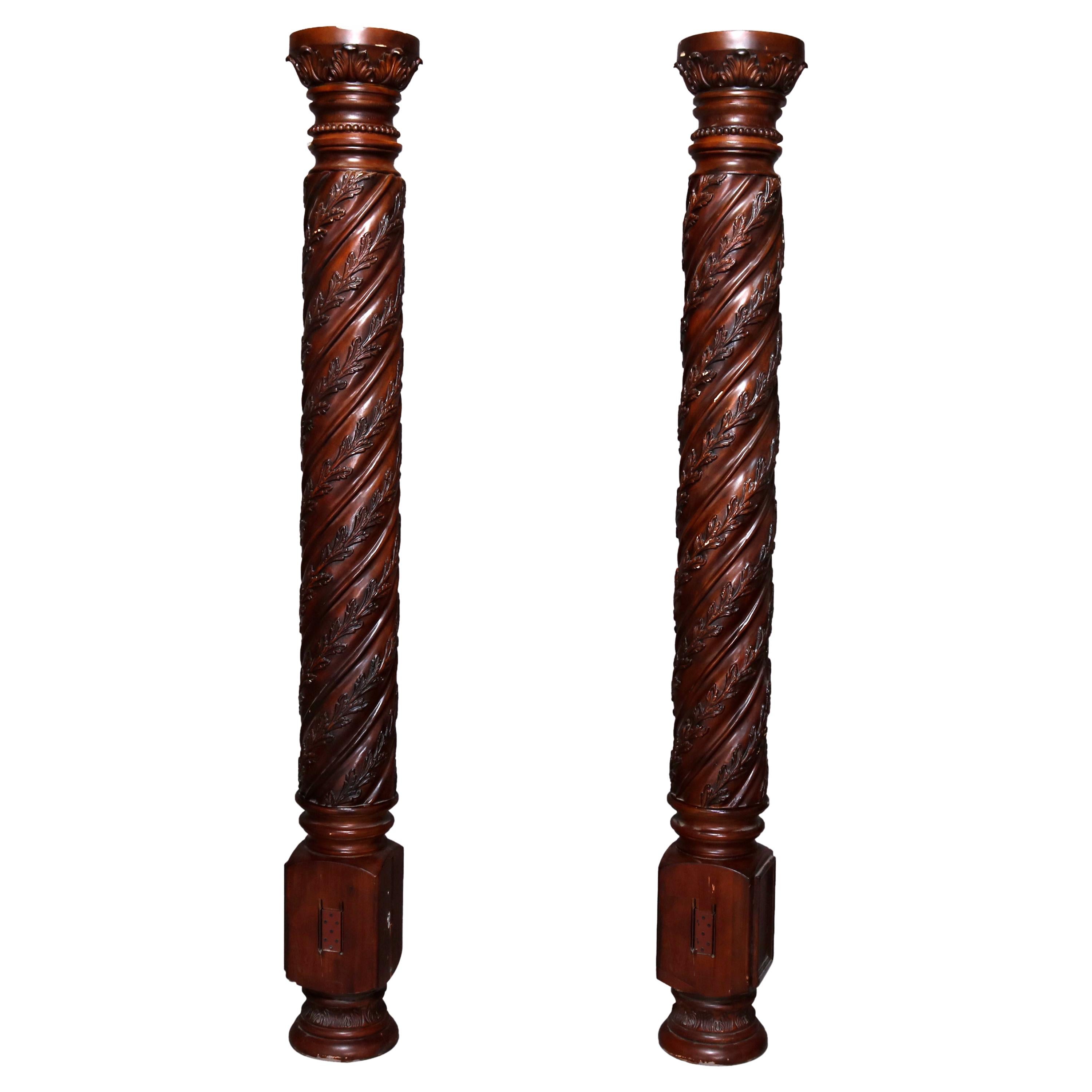 Pair of Oversized Mahogany and Composite Architectural Columns, 20th Century