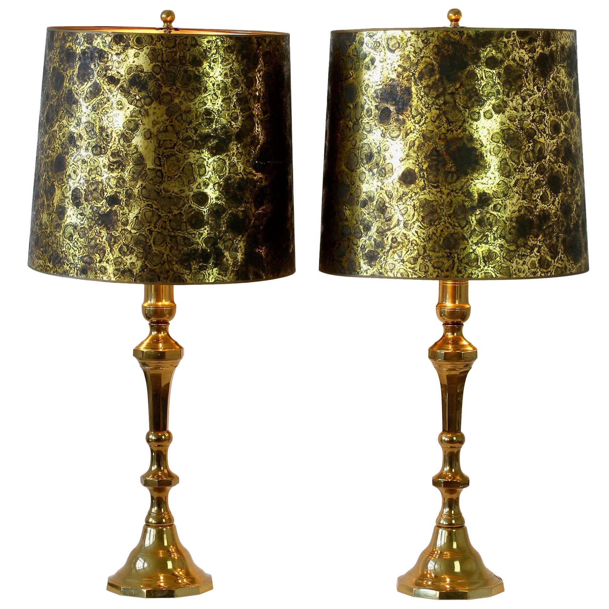 Pair of Large Oversized Vintage Midcentury Solid Cast Brass Table Lamps For Sale