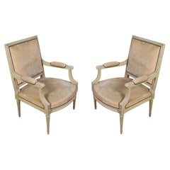 Pair of Oversized Painted Louis XVI Arm Chairs