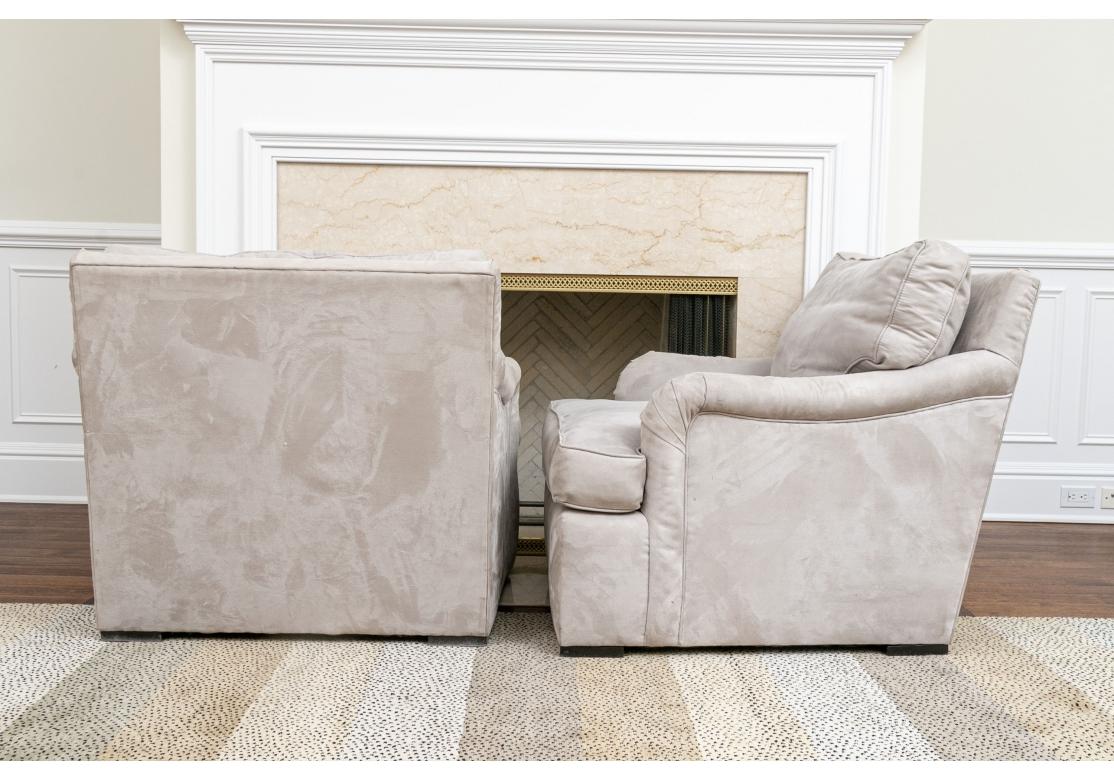 Contemporary Pair of Oversized Plush Faux Suede Club Chairs
