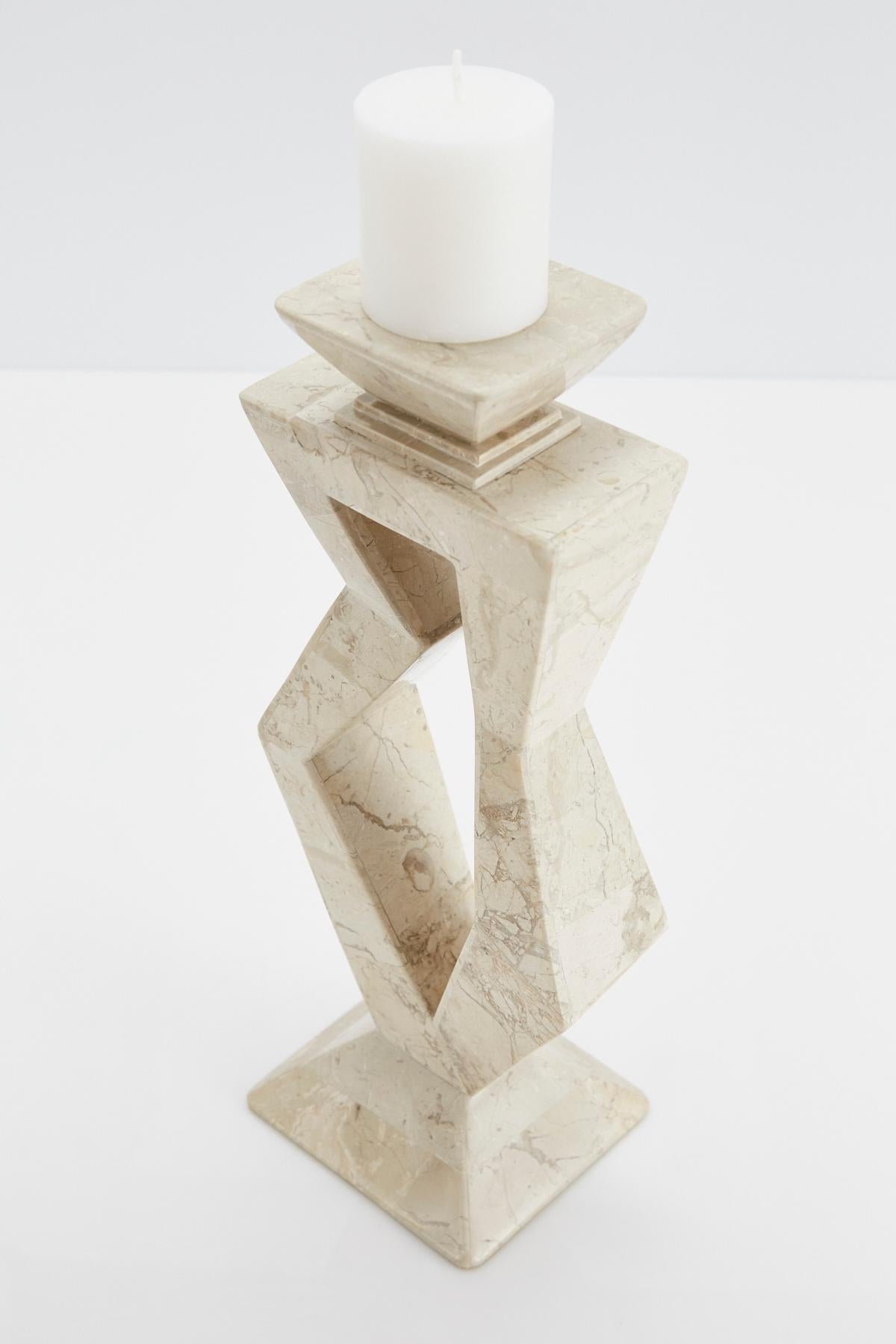 Pair of Oversized Postmodern Tessellated Cantor Stone Candlesticks, 1990s 5