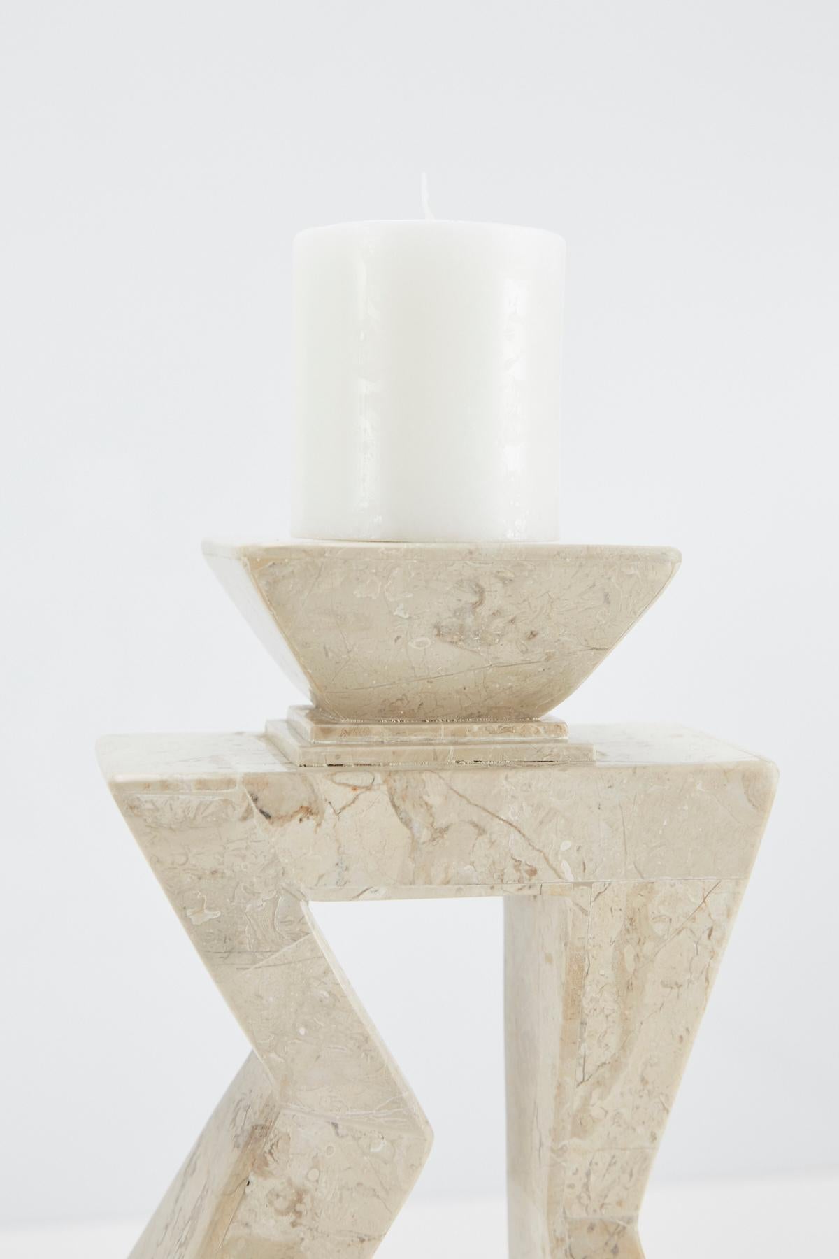 Pair of Oversized Postmodern Tessellated Cantor Stone Candlesticks, 1990s 2