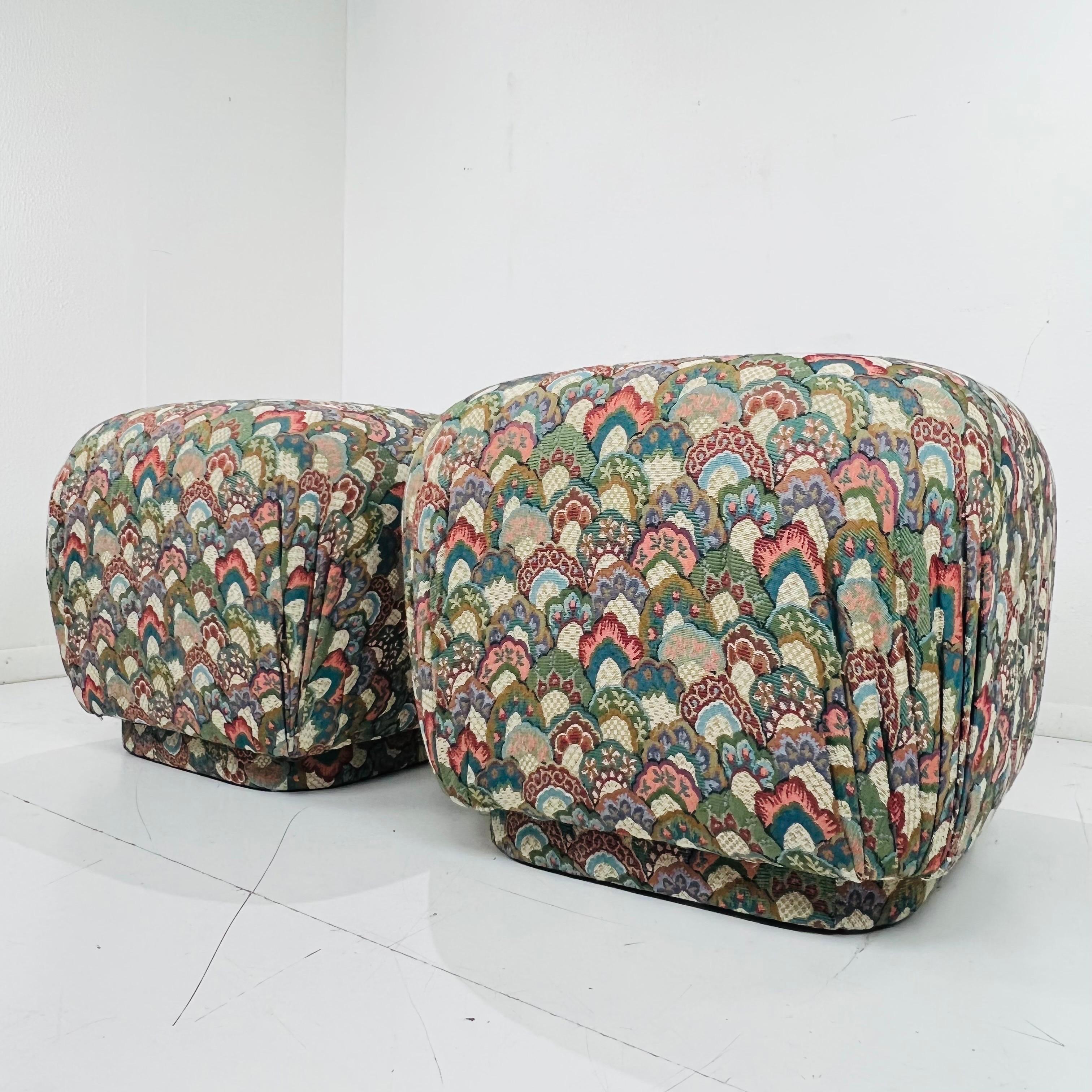 Pair of Postmodern Pouf ottomans in the style of Karl Springer. Heavy and comfortable, very good condition. 