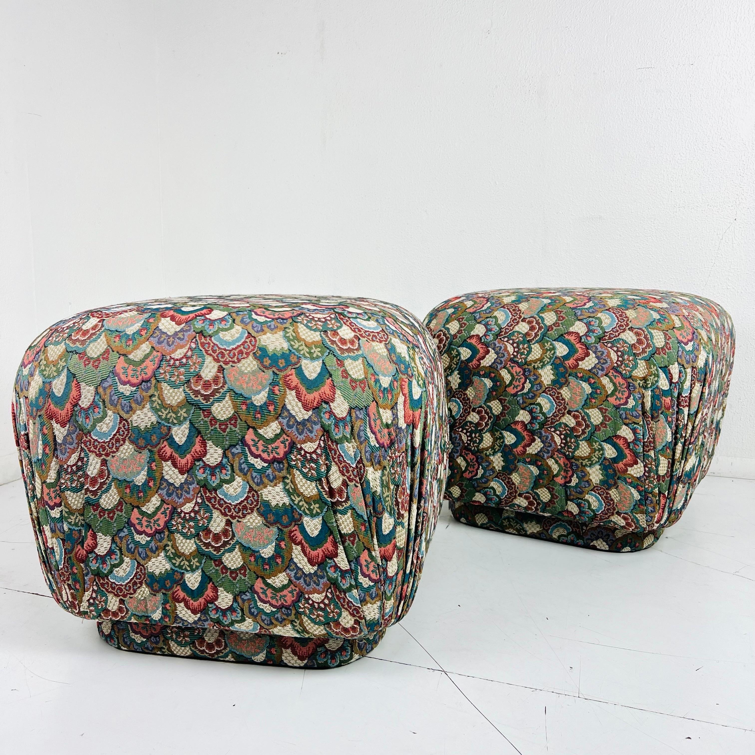 Upholstery Pair of Oversized Pouf Ottomans