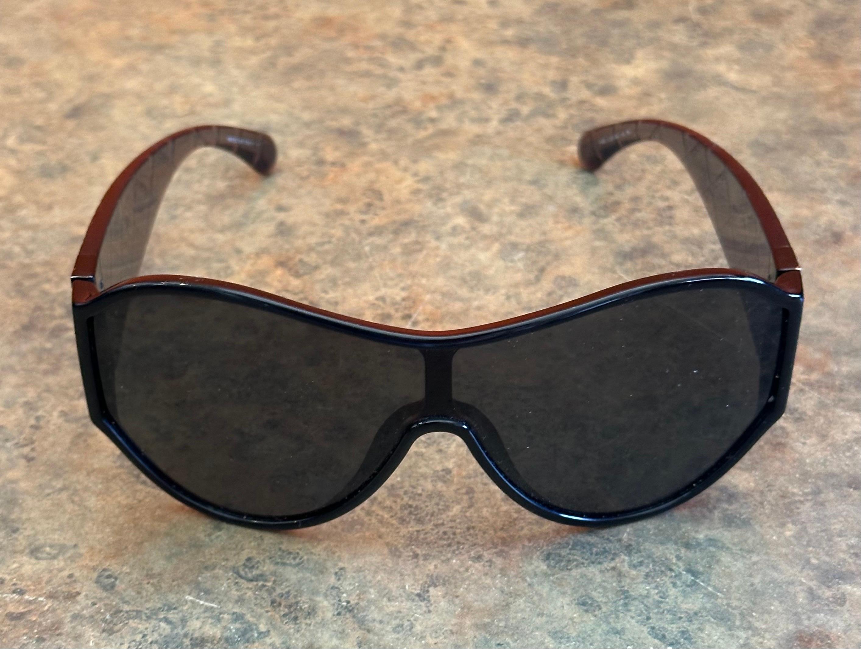 Pair of Oversized Quilted Shield Sunglasses with Original Case & Box by Chanel For Sale 4