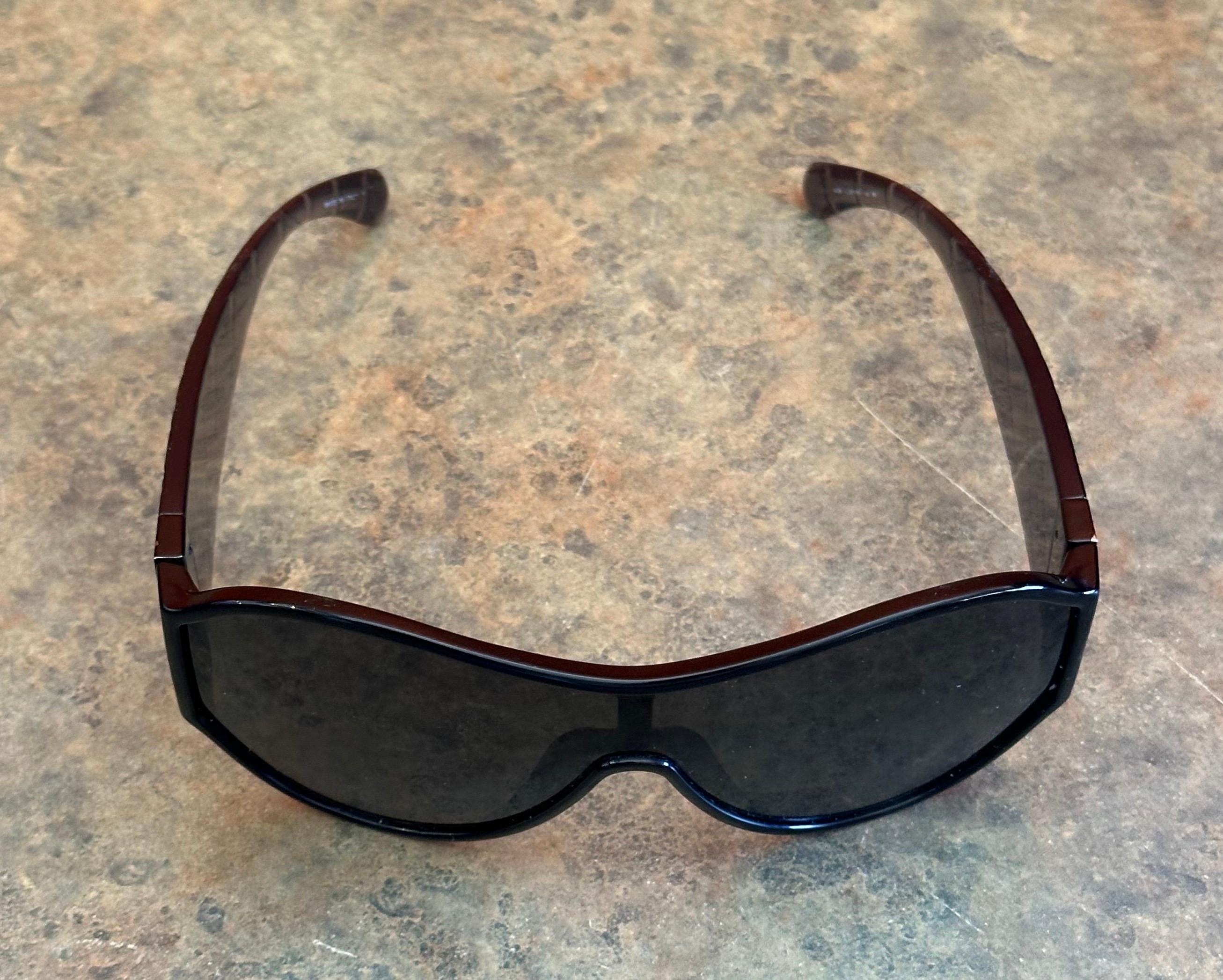 Pair of Oversized Quilted Shield Sunglasses with Original Case & Box by Chanel For Sale 3