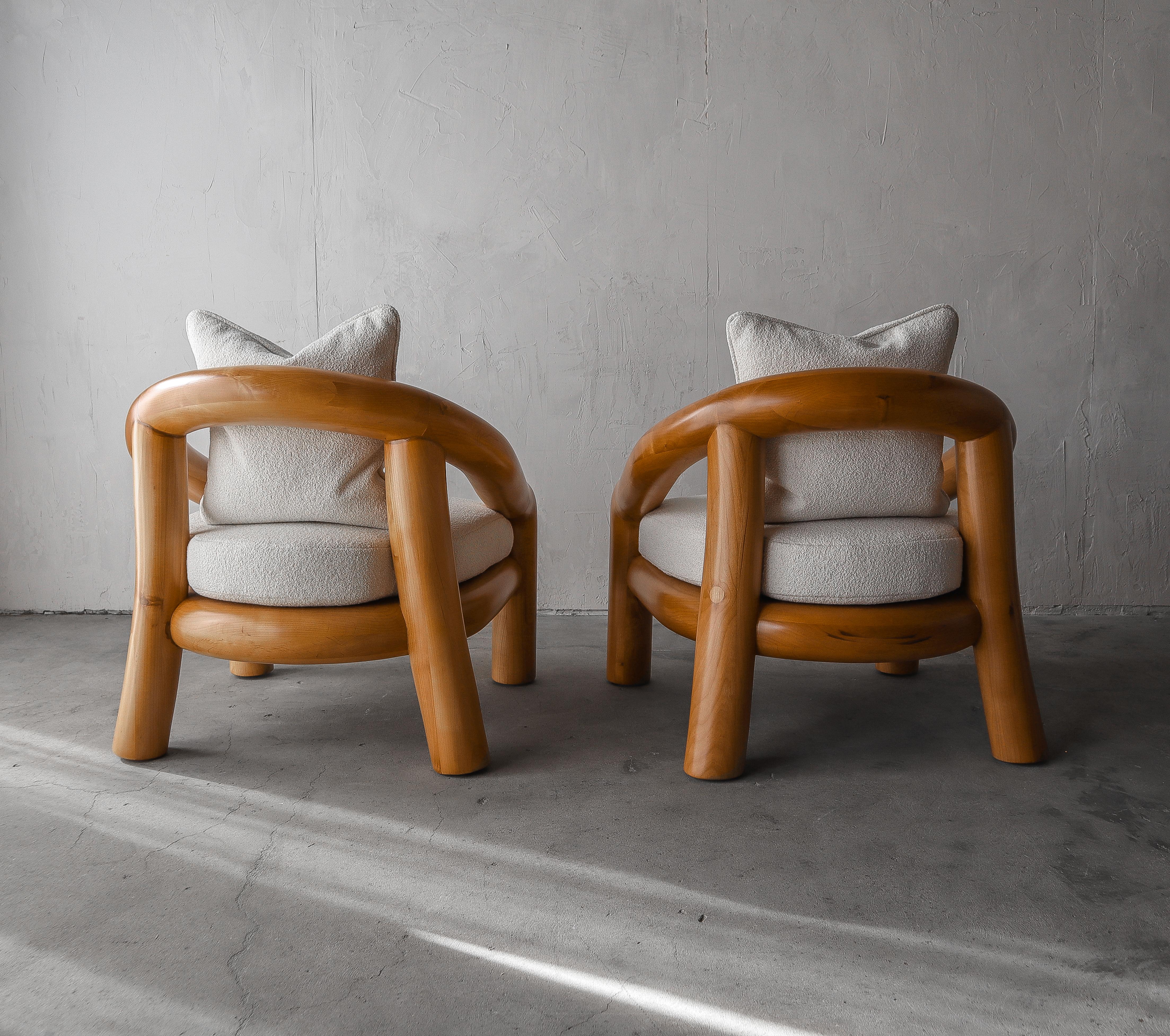 Pair of Oversized Sculptural Solid Maple Lounge Chairs 2