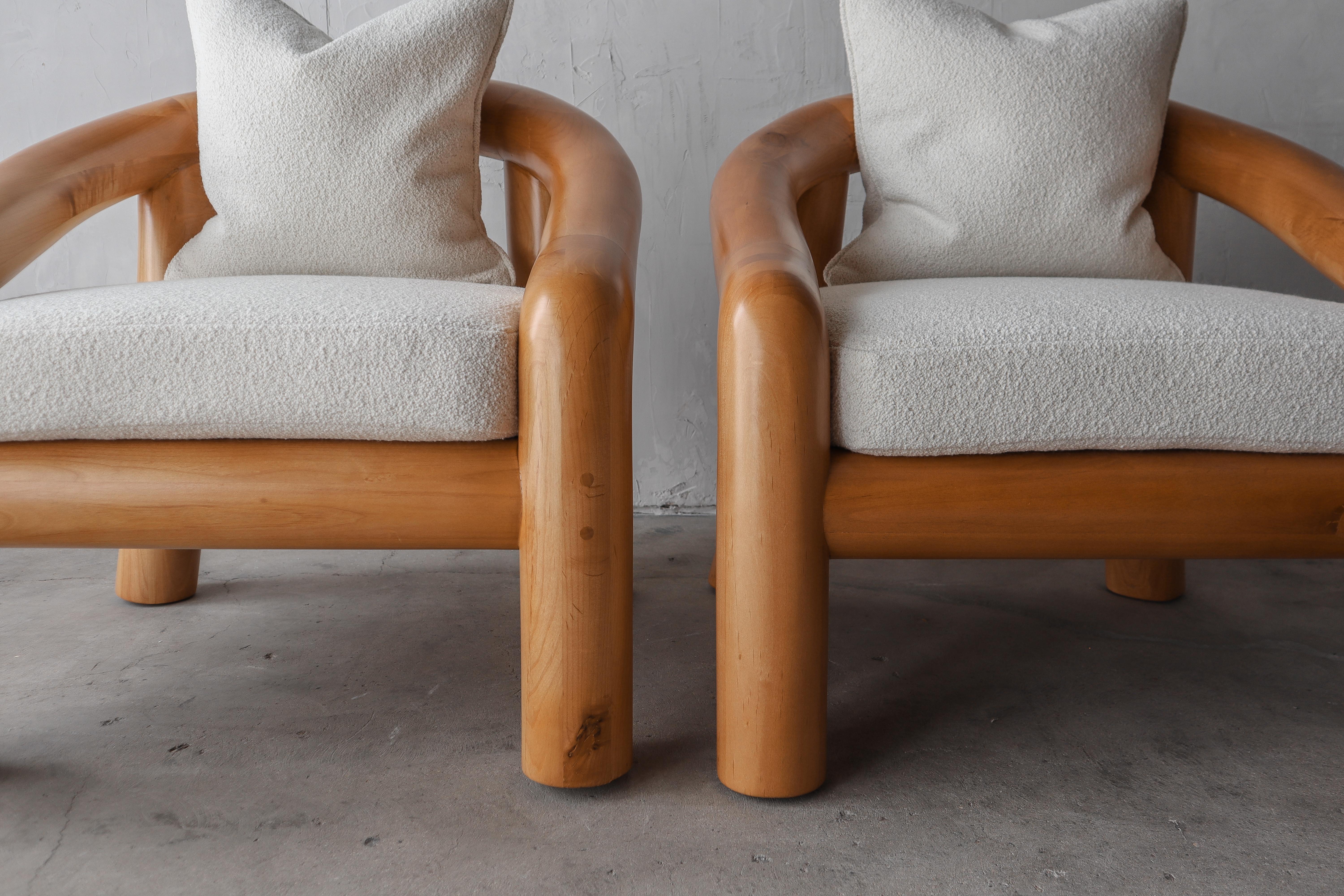 Mid-Century Modern Pair of Oversized Sculptural Solid Maple Lounge Chairs