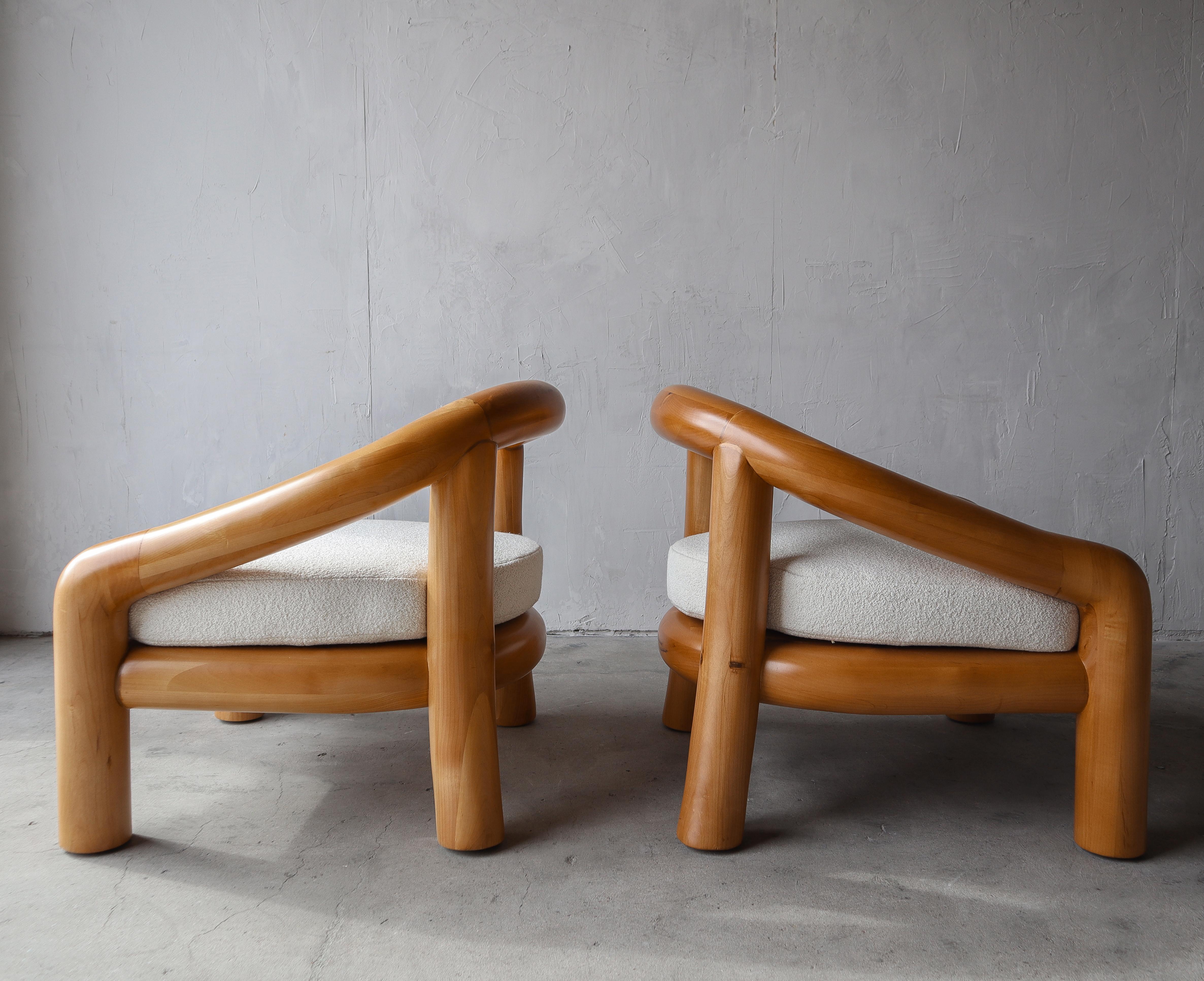 Pair of Oversized Sculptural Solid Maple Lounge Chairs 1