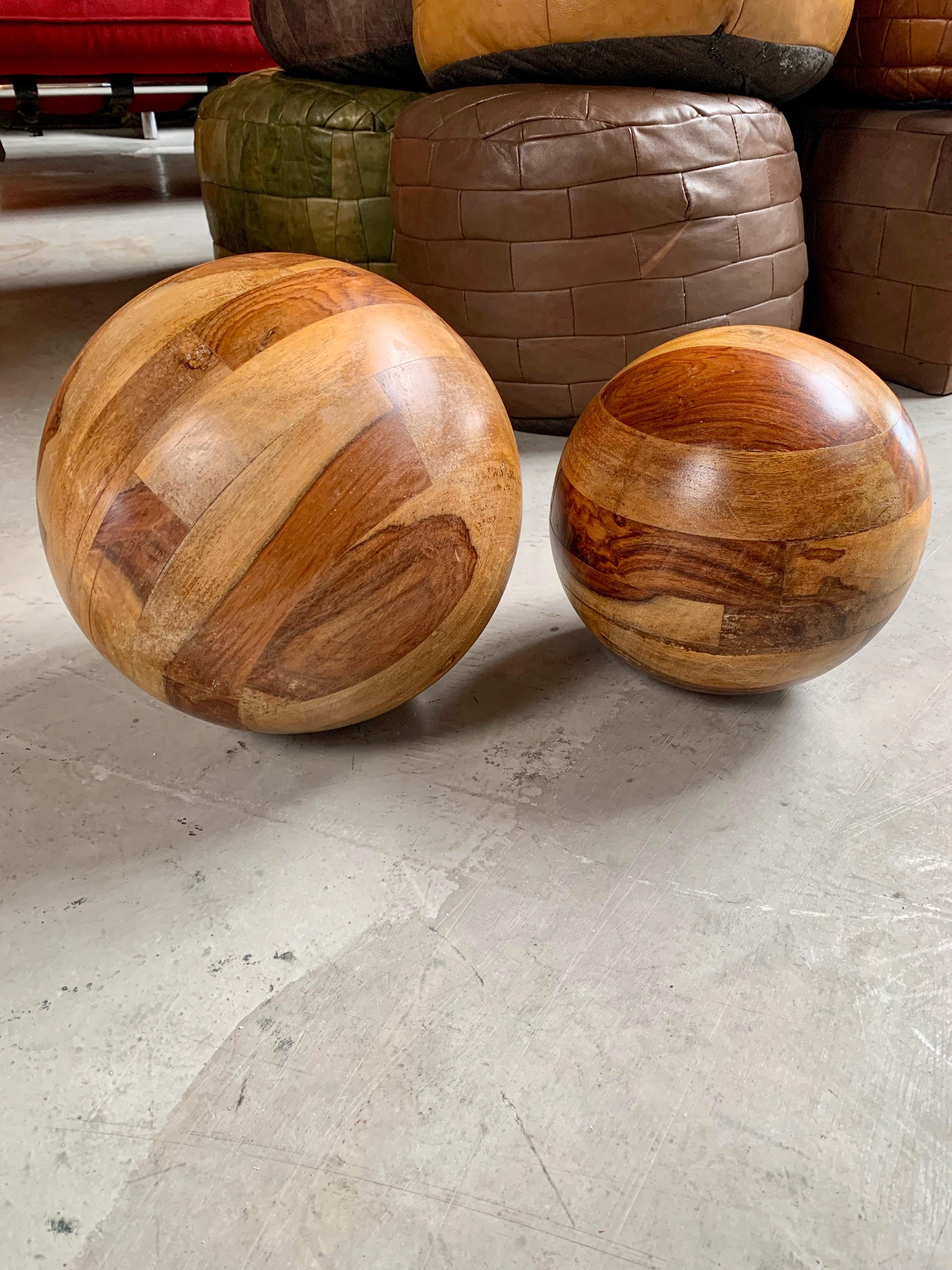 American Pair of Oversized Sculptural Wood Balls
