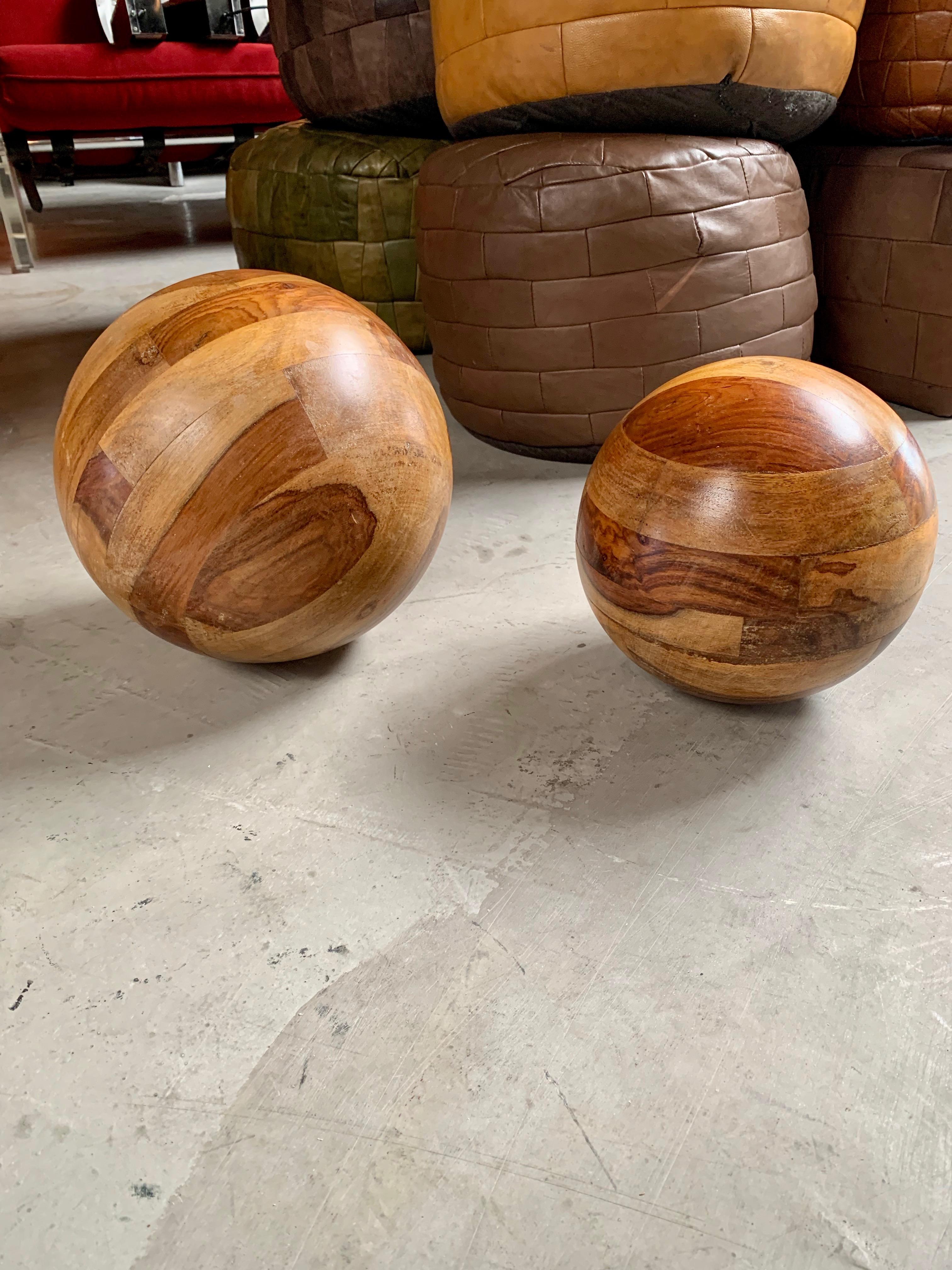 Pair of Oversized Sculptural Wood Balls In Good Condition In Los Angeles, CA