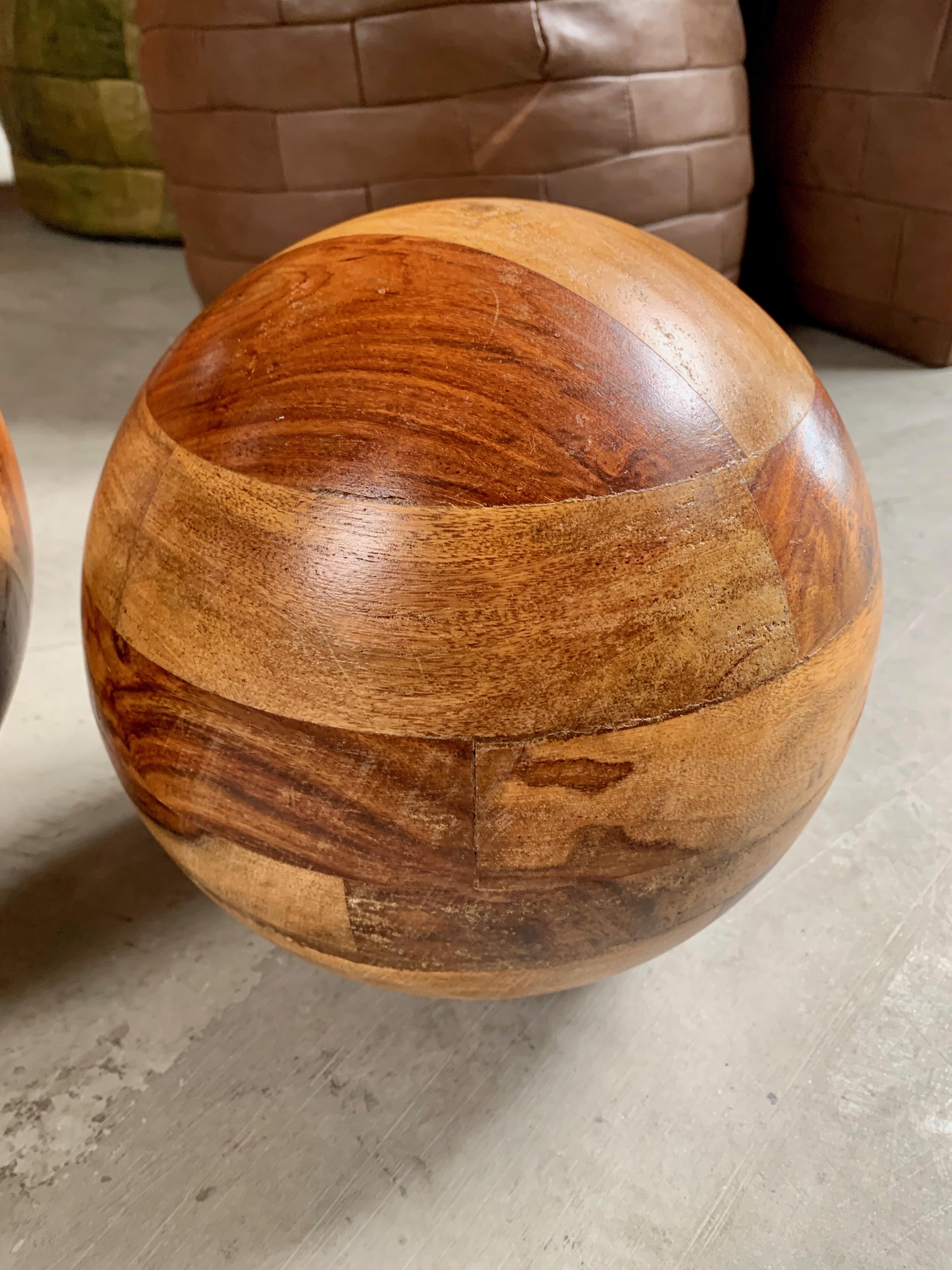 Late 20th Century Pair of Oversized Sculptural Wood Balls