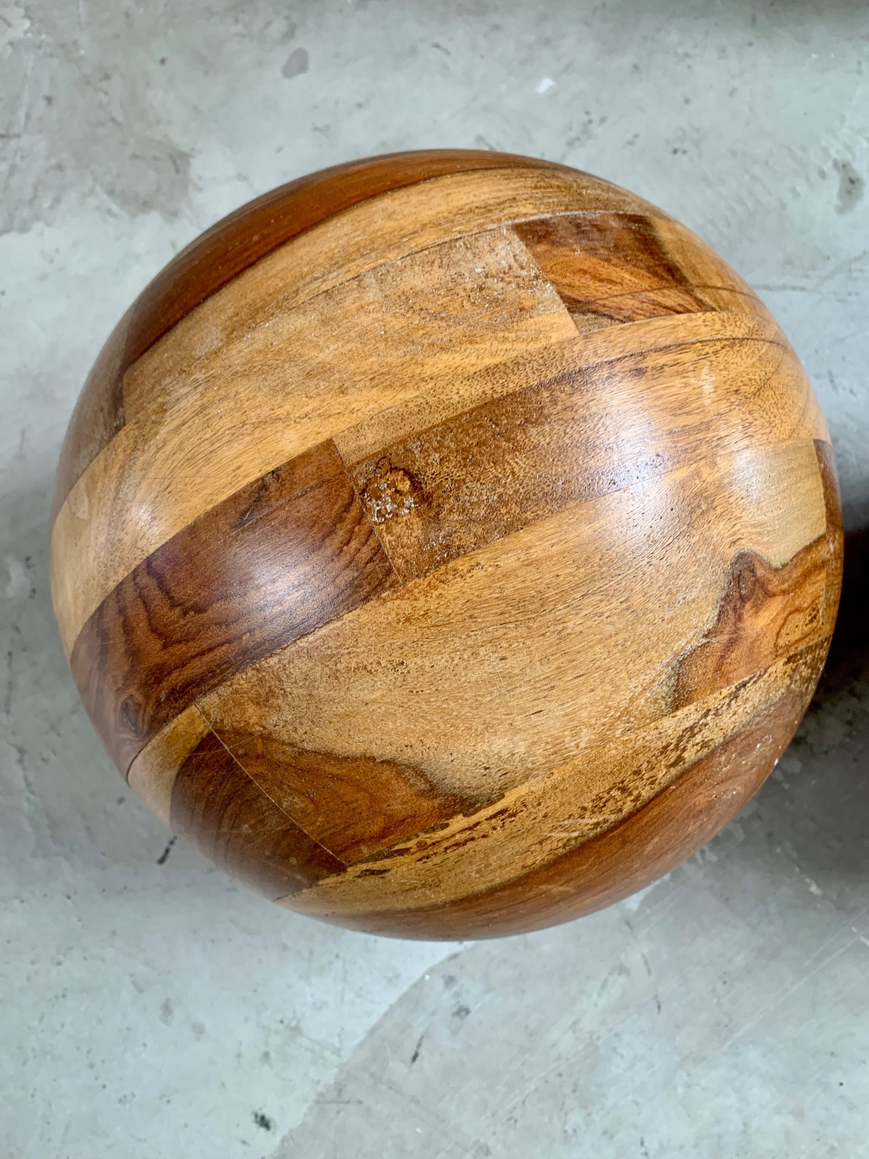Pair of Oversized Sculptural Wood Balls 1