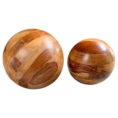 Pair of Oversized Sculptural Wood Balls