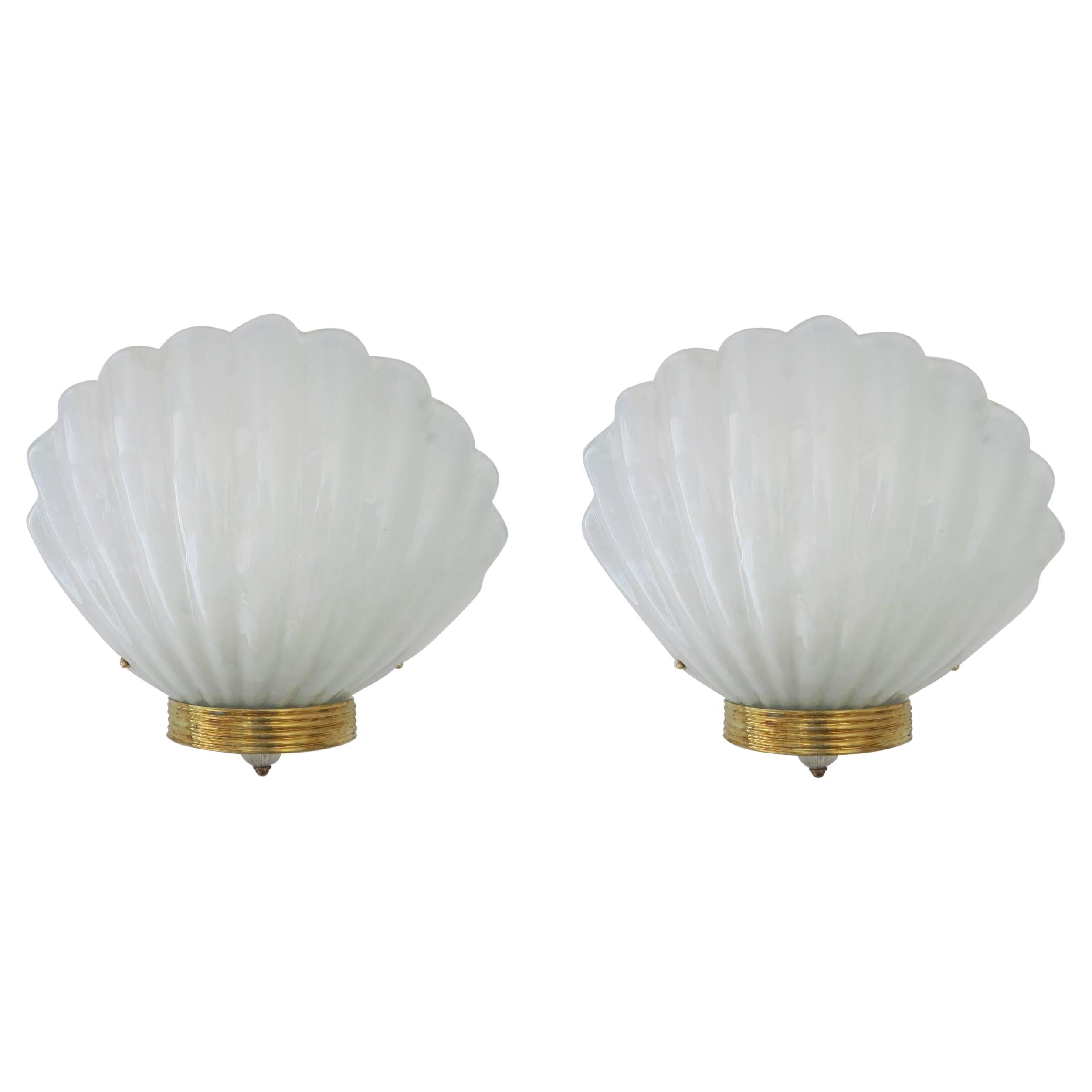 Pair of Oversized Shell Sconces by Barovier e Toso