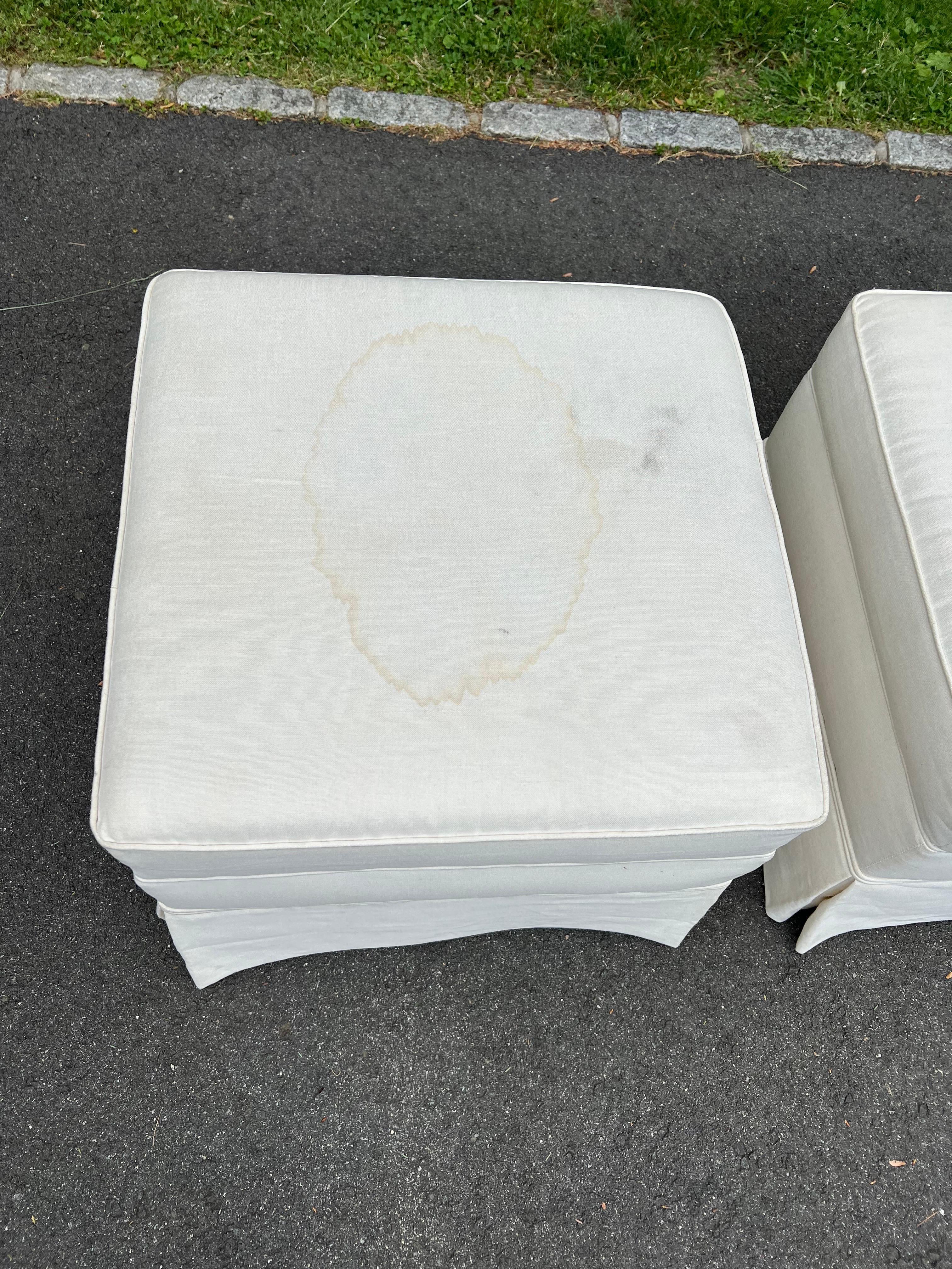 Coppia di ottomane quadrate oversize in cotone bianco in vendita 6
