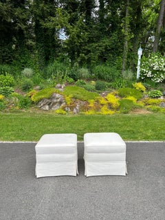 Pair of Oversized Square White Cotton Ottomans