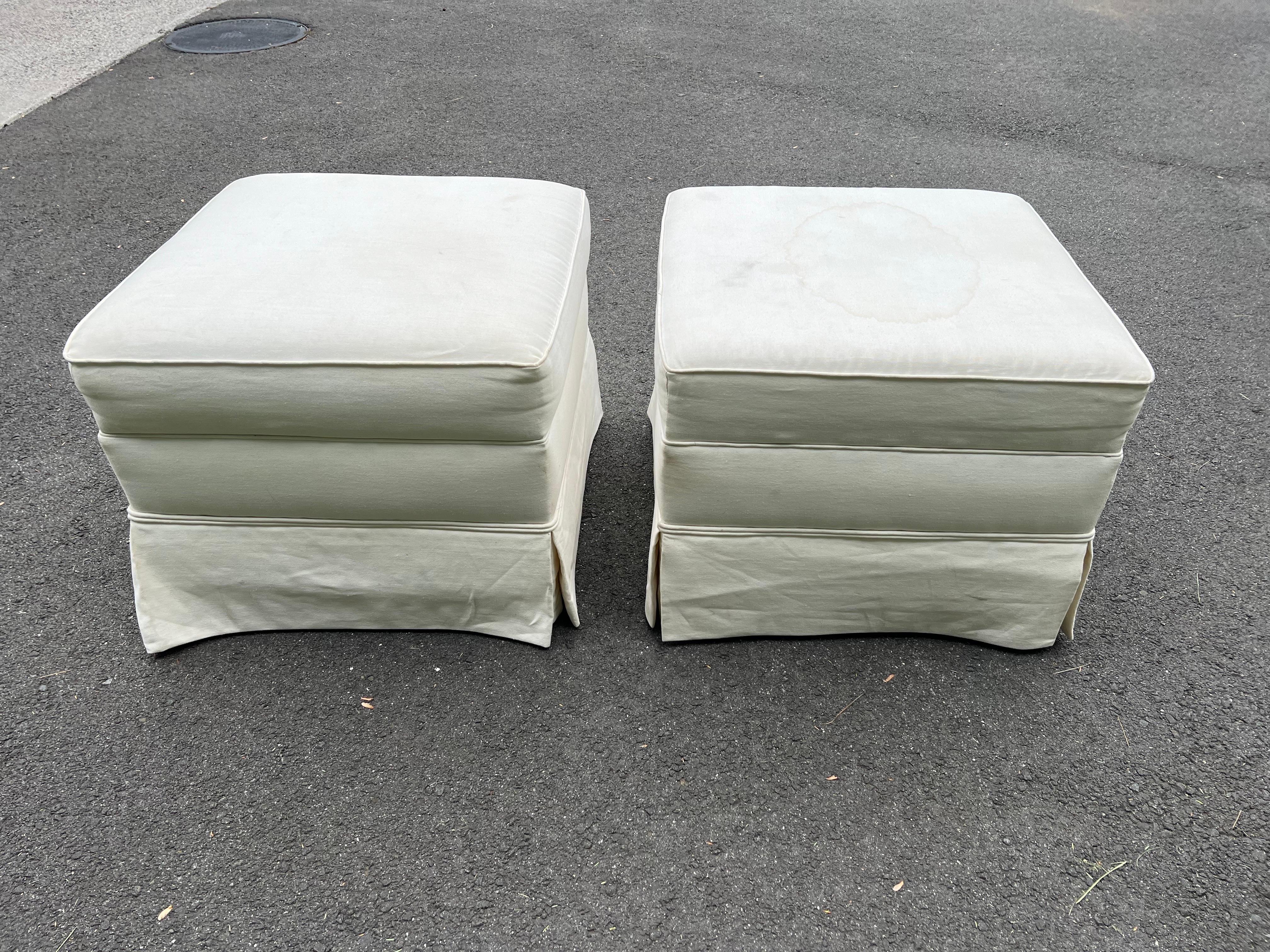 Coppia di ottomane quadrate oversize in cotone bianco in vendita 4