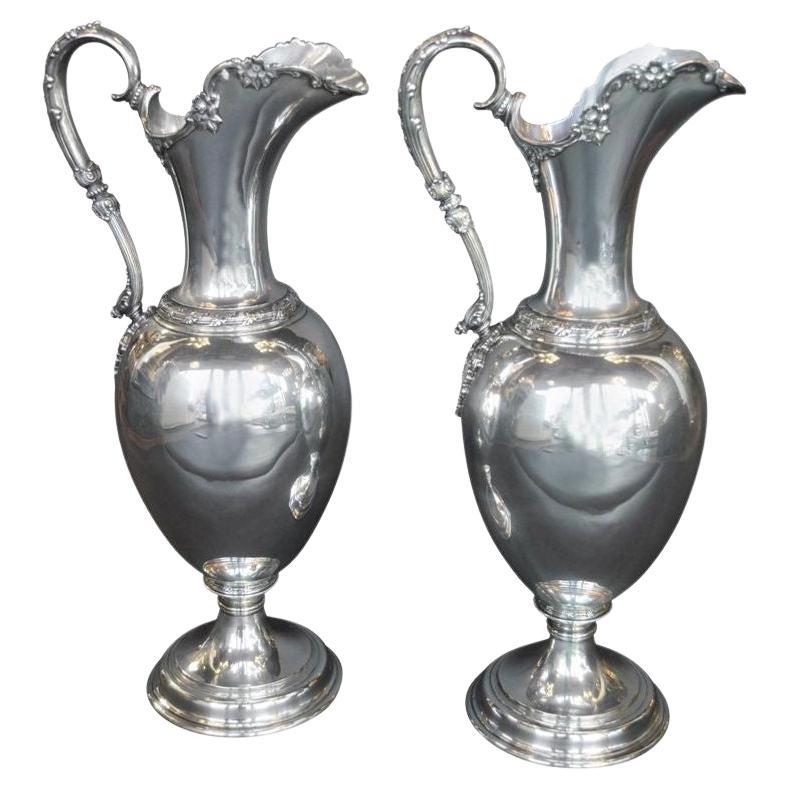 Pair of Oversized Sterling Silver Tiffany & Co. Pitchers, 1950's.