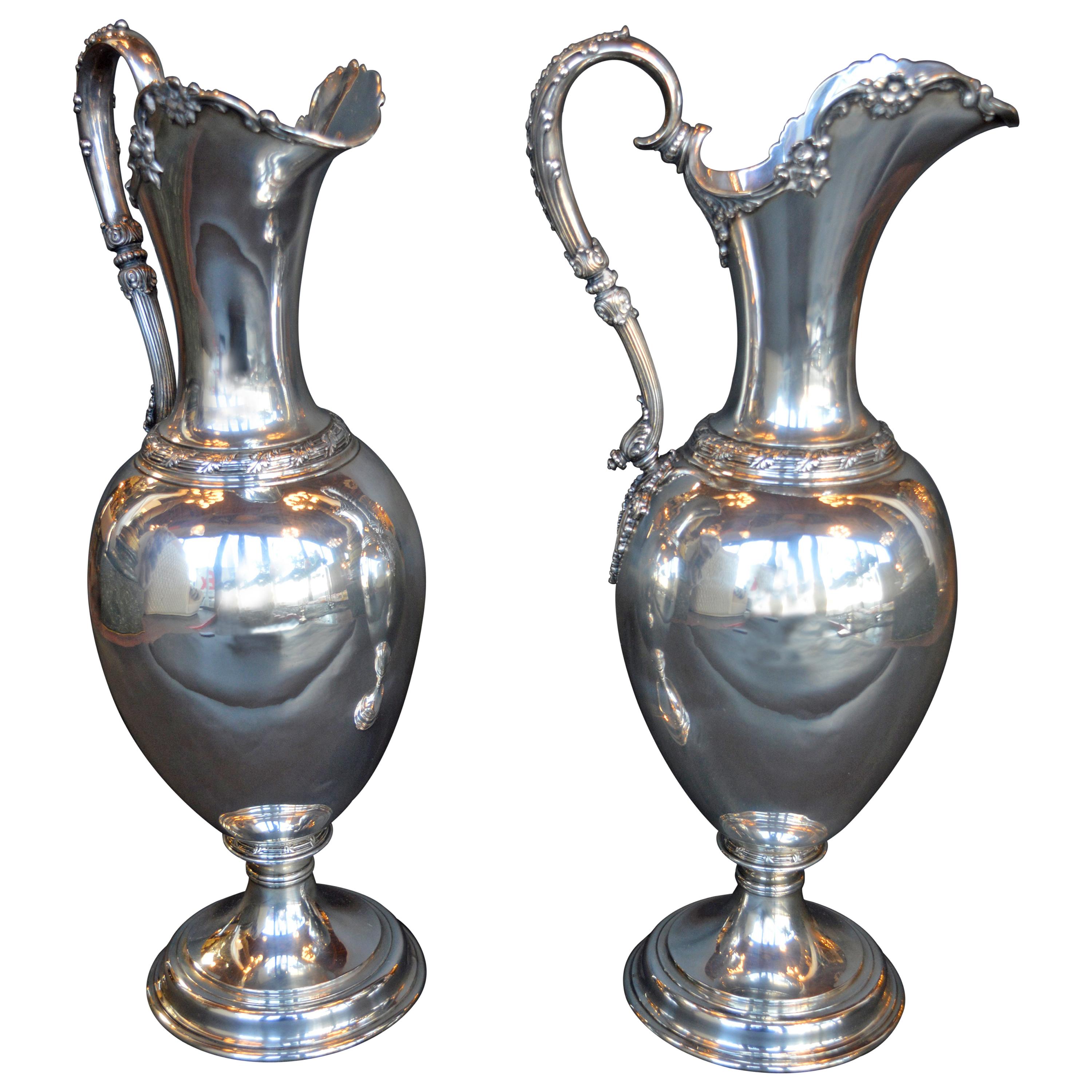Pair of Oversized Sterling Silver Tiffany & Co. Pitchers In Good Condition For Sale In Los Angeles, CA