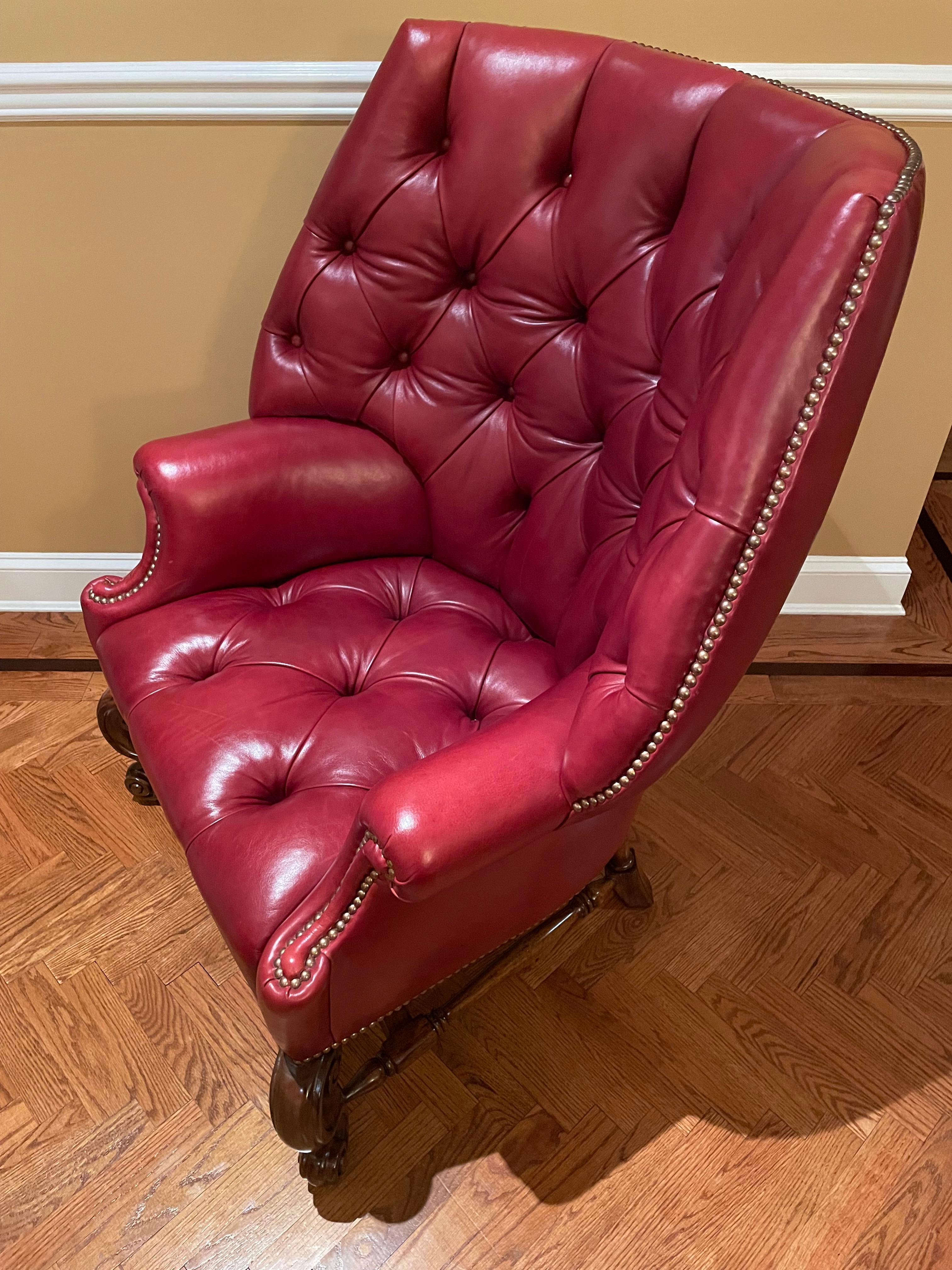 Pair of Oversized Tufted Leather Wingback Chairs, Georgian, Finest Quality For Sale 5