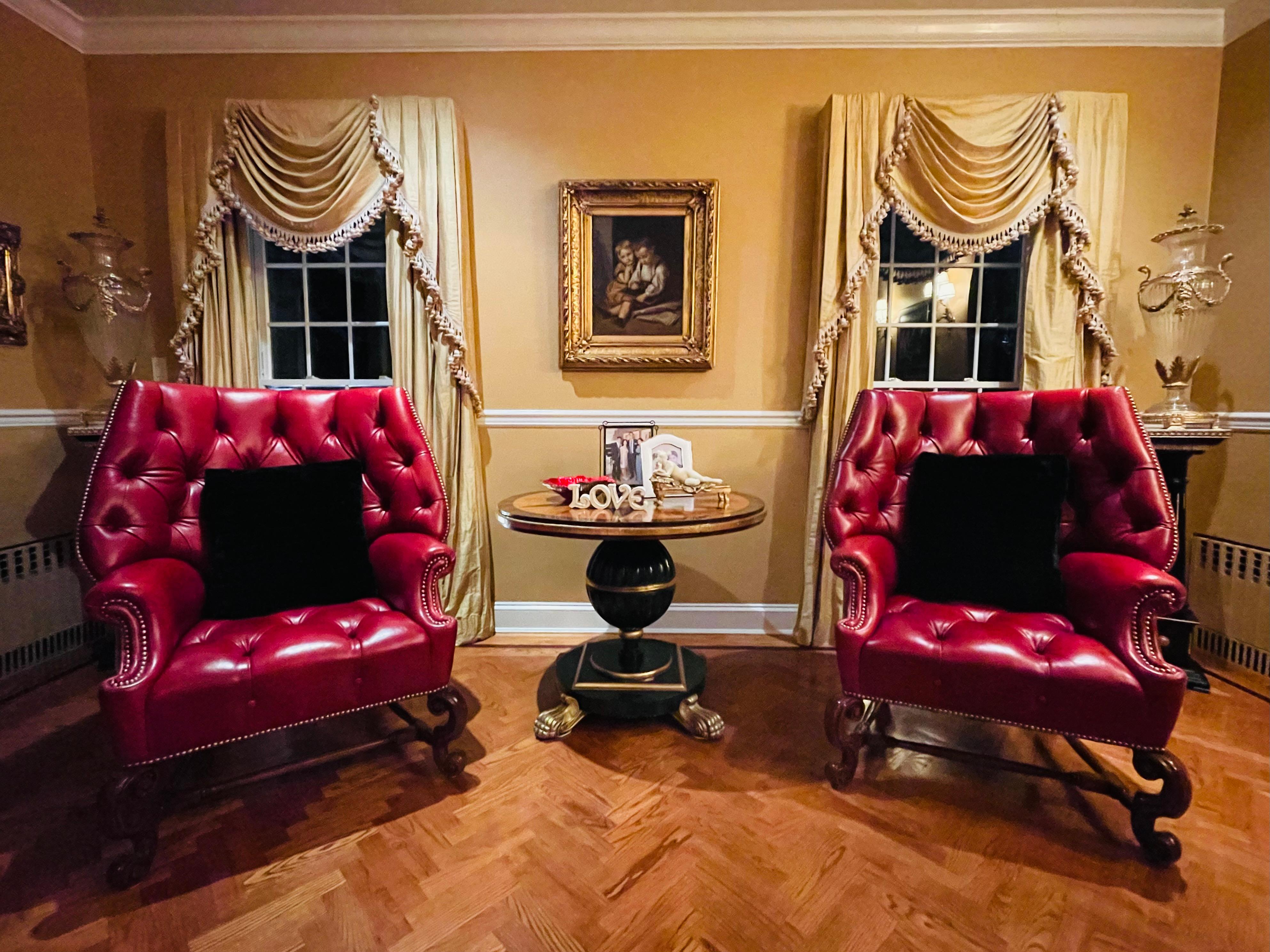 Pair of Oversized Tufted Leather Wingback Chairs, Georgian, Finest Quality For Sale 7