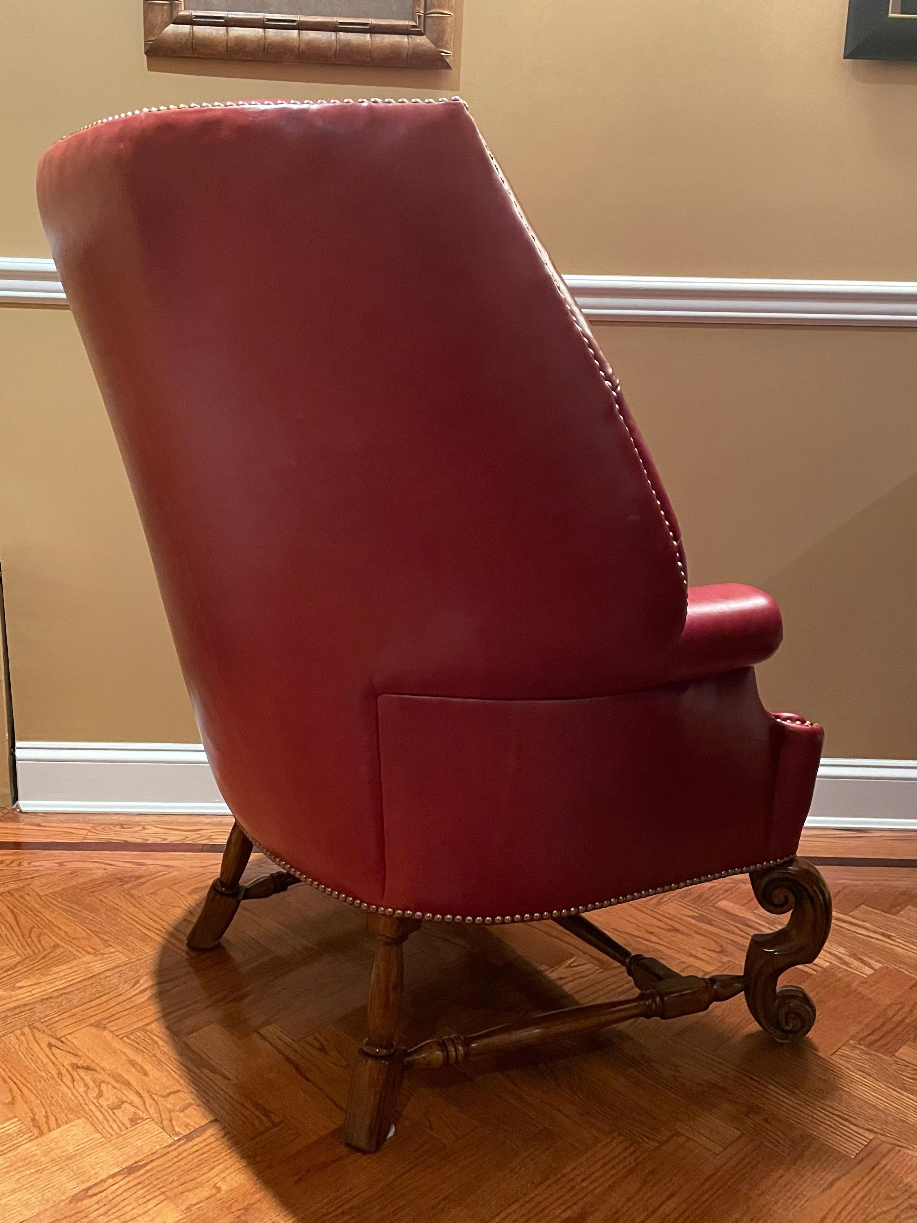 Pair of Oversized Tufted Leather Wingback Chairs, Georgian, Finest Quality In Good Condition For Sale In Stamford, CT