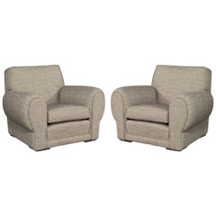 Pair of Oversized Upholstered Club Chairs