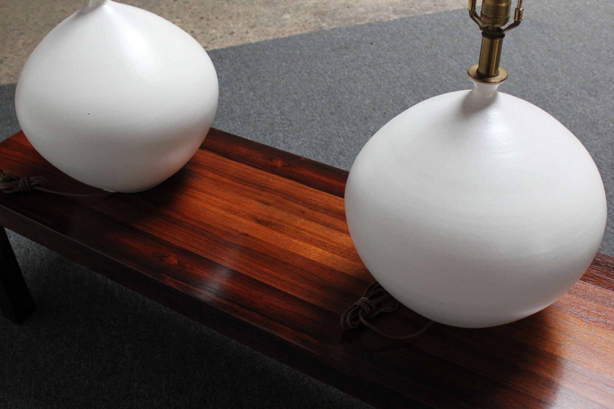 Brass Pair of Oversized White Ceramic Table Lamps by Lee Rosen for Design Technics For Sale