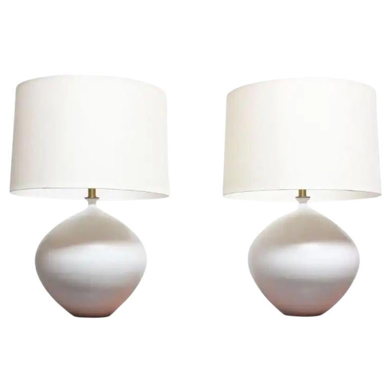 Pair of Oversized White Ceramic Table Lamps by Lee Rosen for Design Technics