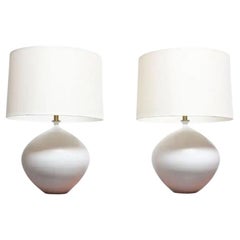 Vintage Pair of Oversized White Ceramic Table Lamps by Lee Rosen for Design Technics