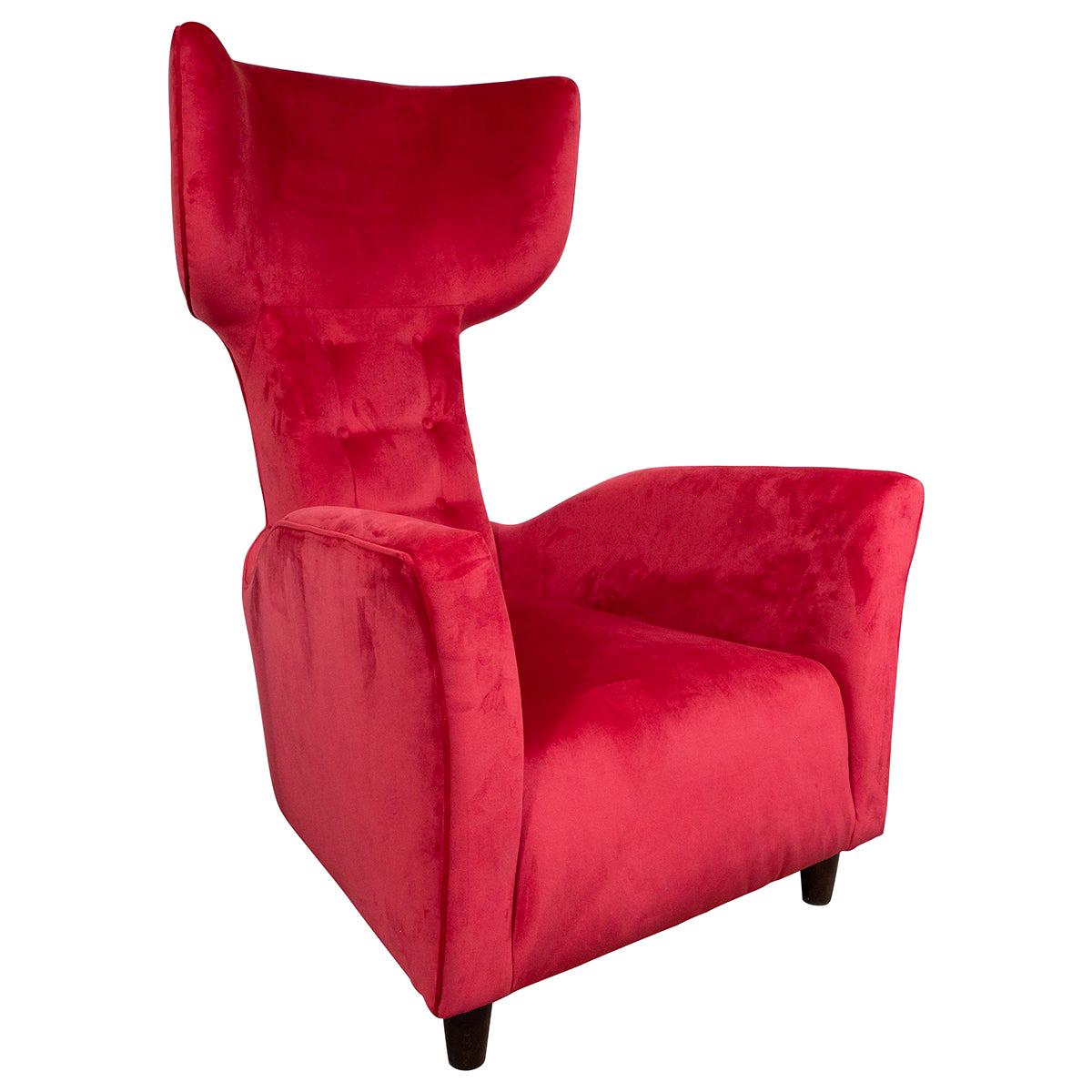 Pair of High Back Wing Chairs upholstered in Woven Ikat at 1stdibs