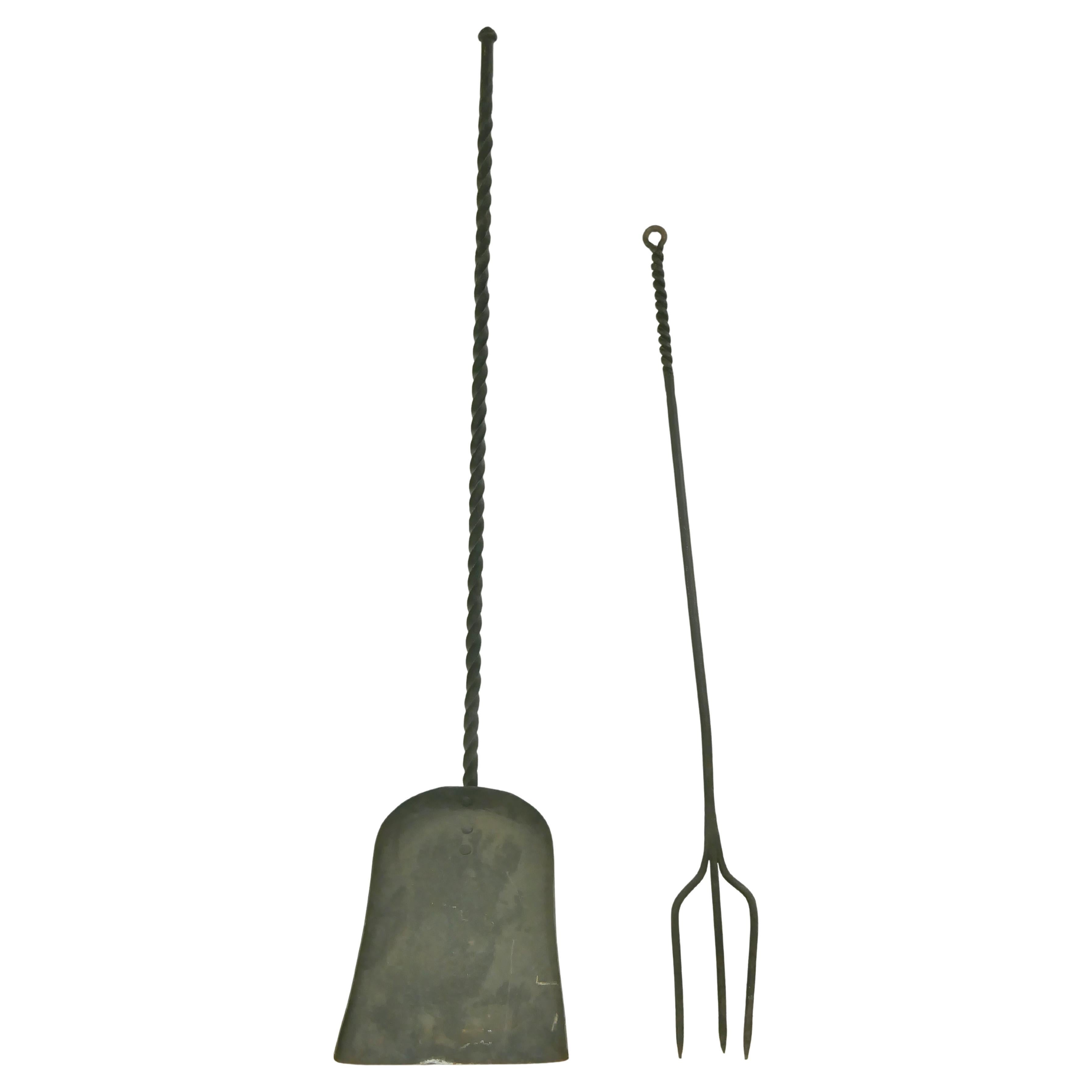 Pair of Oversized Wrought Iron Fireplace Tools