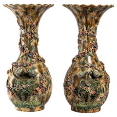 Pair of Ovoid Barbotine Vases