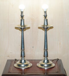 PAiR OF OWL ARTE ITALICA TAVOLA MARINONI CANDLESTICK PEWTER LAMPS