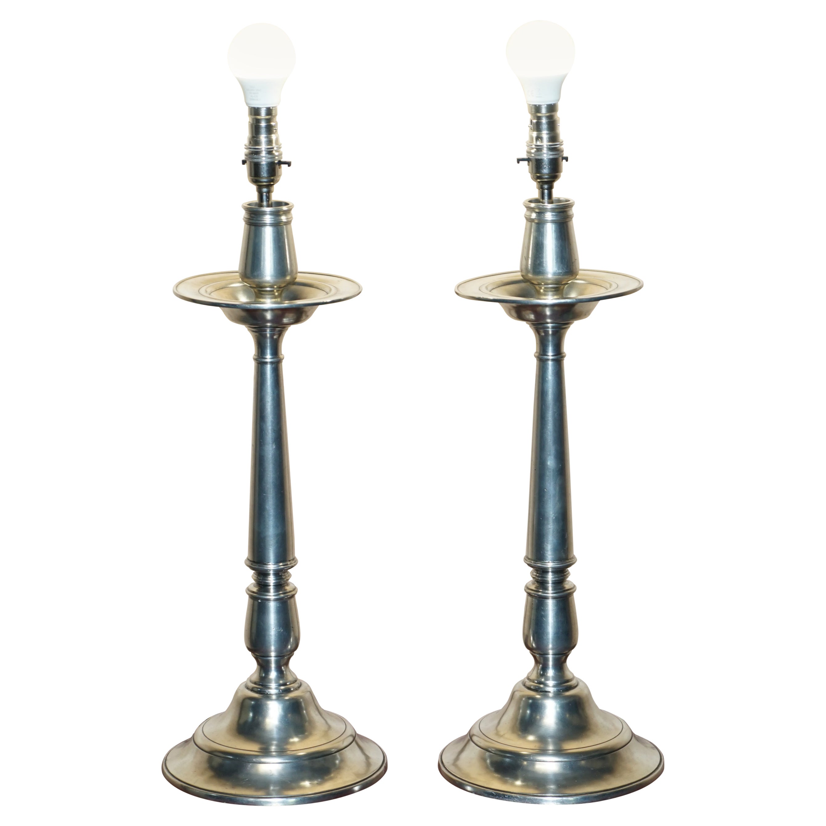 PAiR DE LÁMPARAS DE PLATA ARTE ITALICA TAVOLA MARINONI CANDLESTICK PEWTER