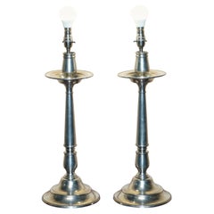 PAiR OF OWL ARTE ITALICA TAVOLA MARINONI CANDLESTICK PEWTER LAMPS