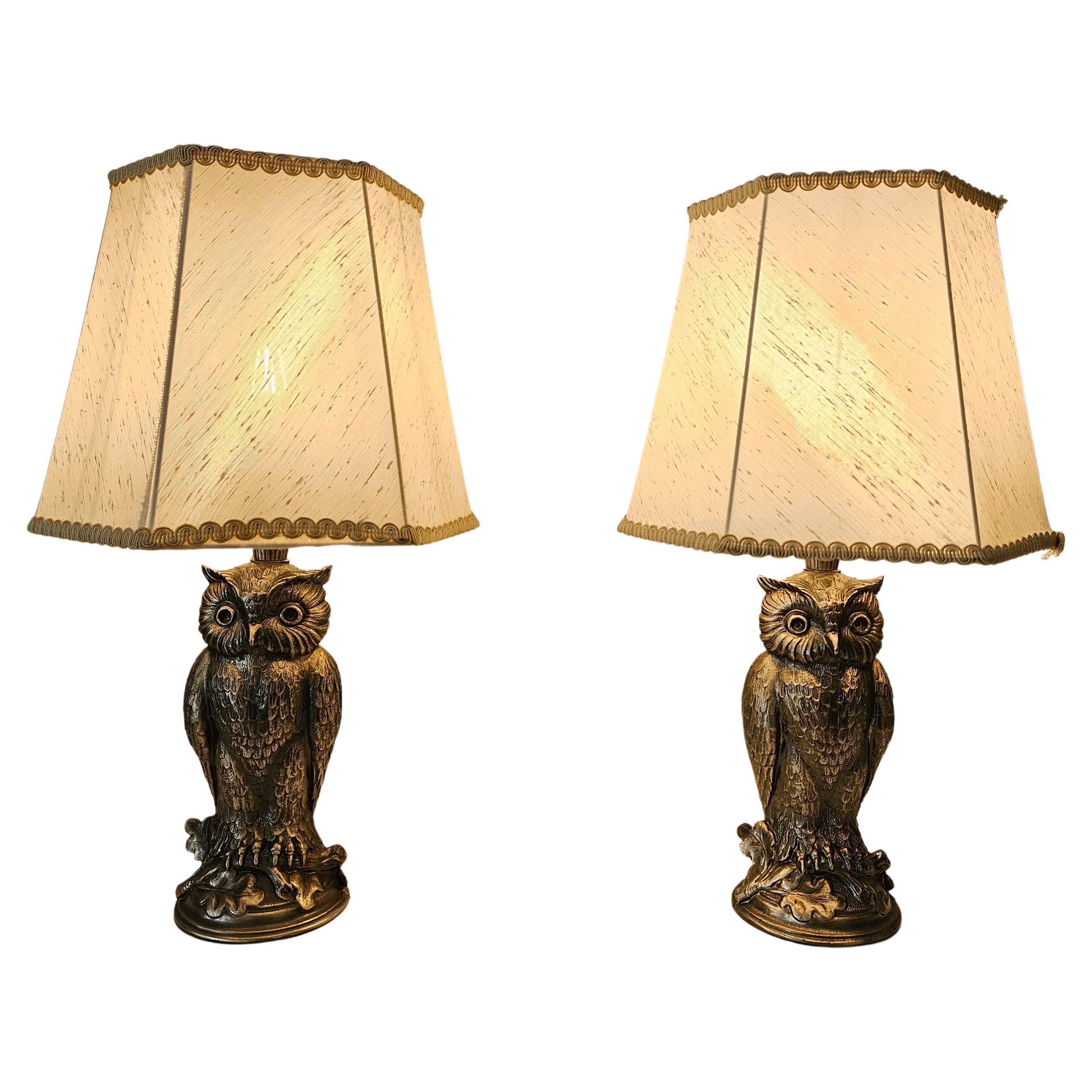 Pair of Owl Lamps by Loevsky & Loevsky For Sale