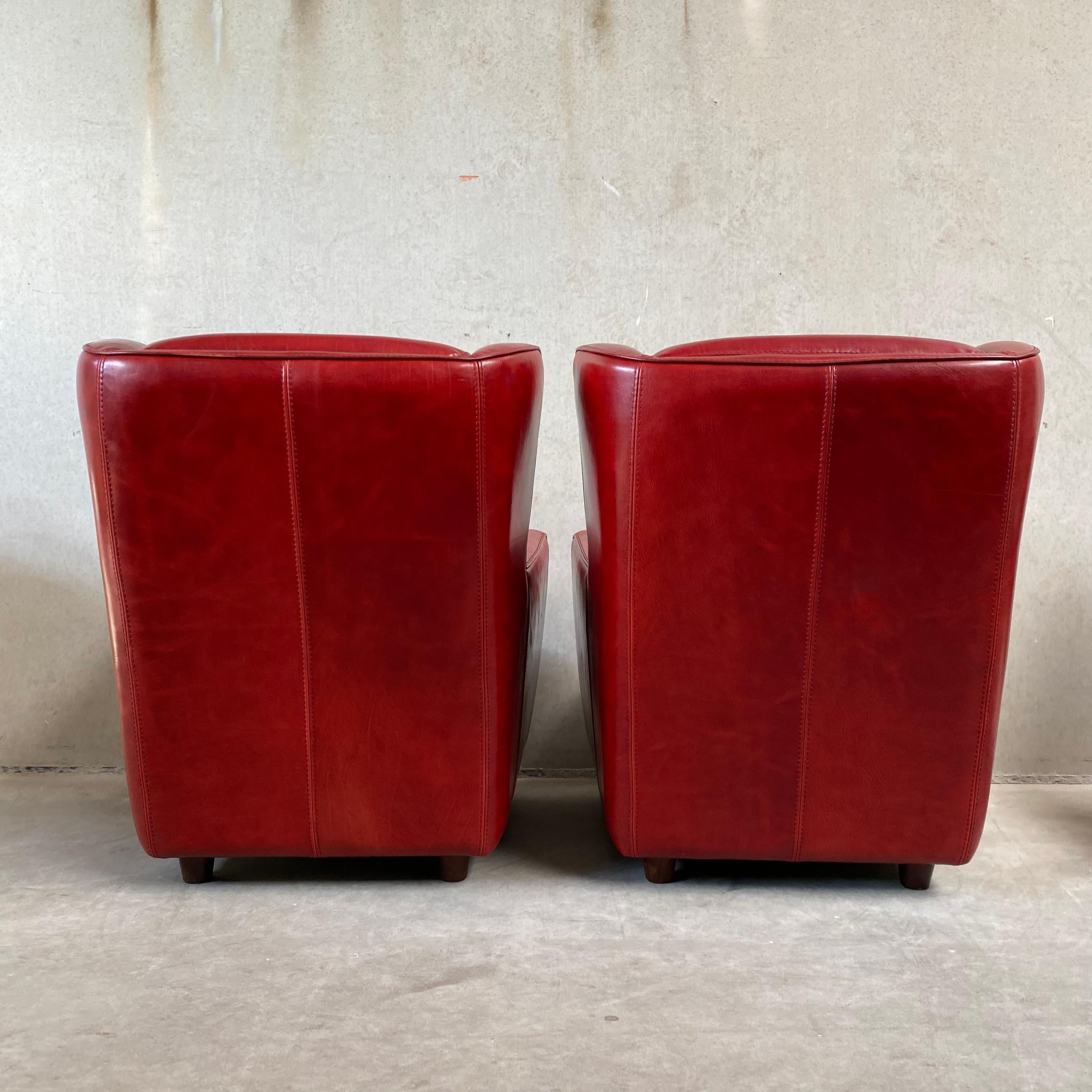 Pair of Ox-Blood Red Leather Lounge Chairs Begére by Baxter Italy 90s For Sale 4