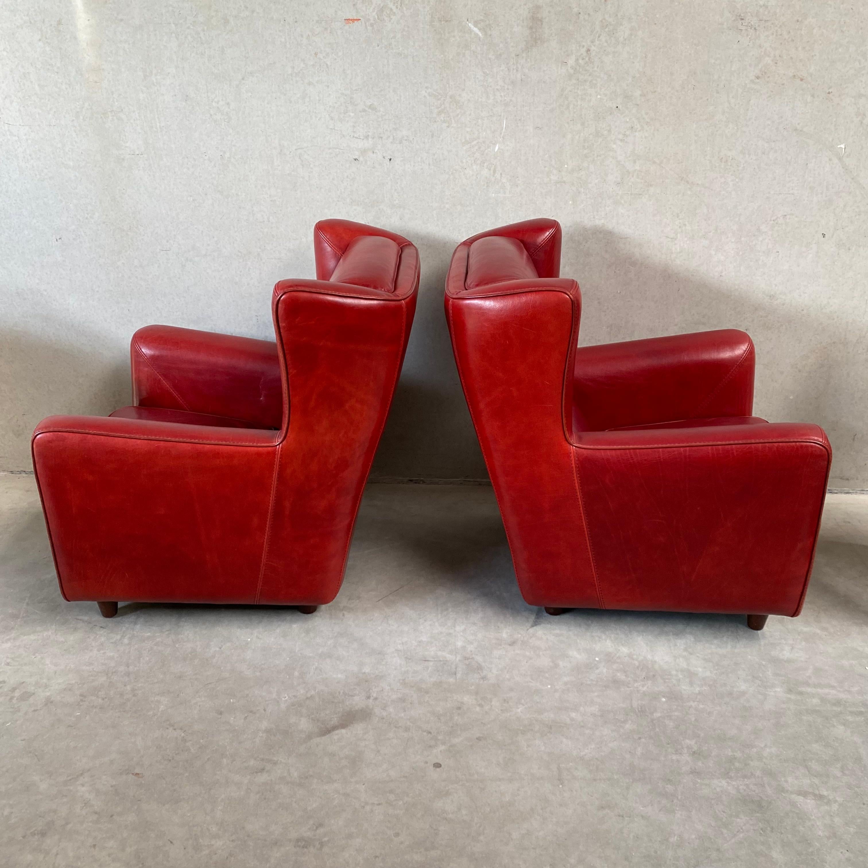 Pair of Ox-Blood Red Leather Lounge Chairs Begére by Baxter Italy 90s For Sale 5