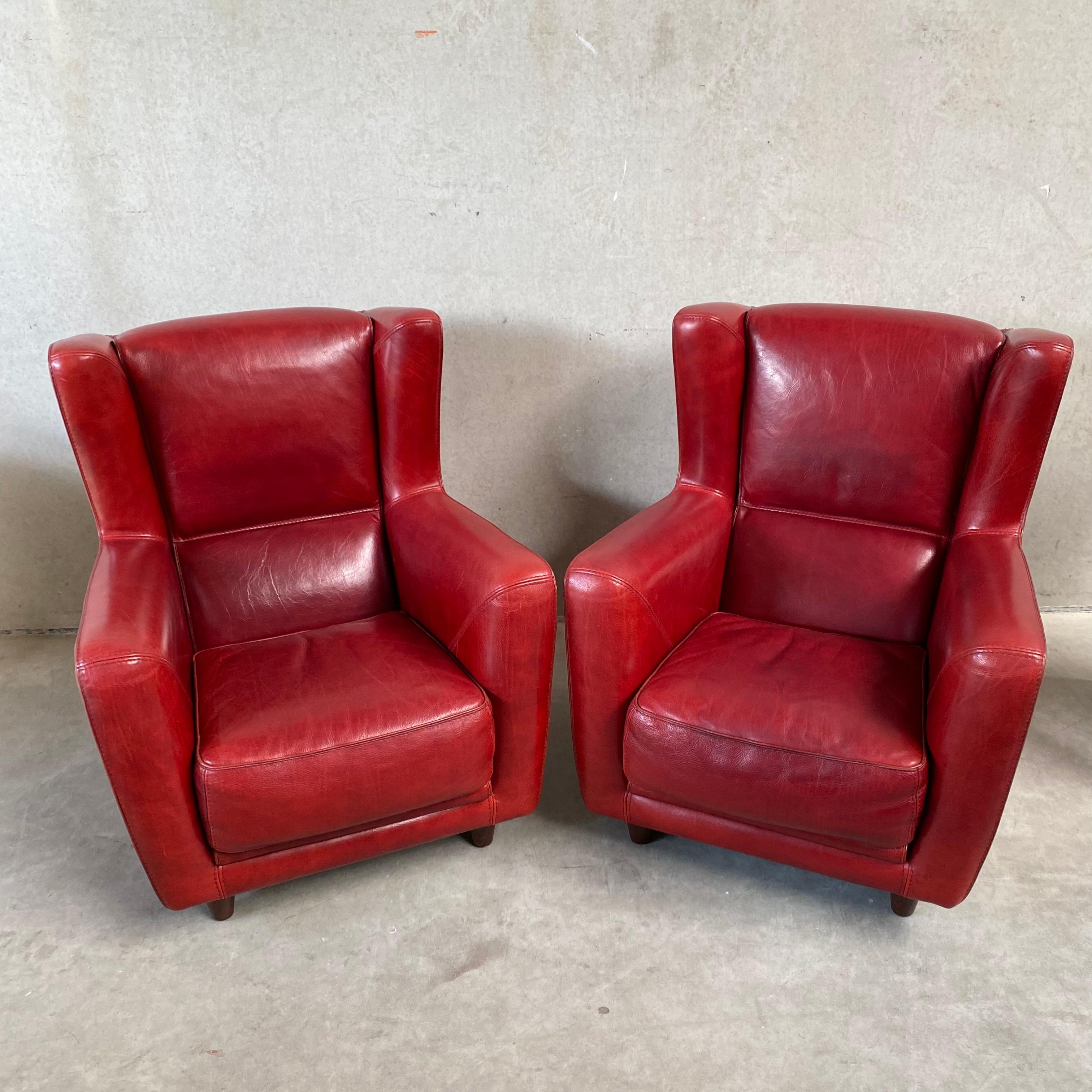 Pair of Ox-Blood Red Leather Lounge Chairs Begére by Baxter Italy 90s For Sale 6