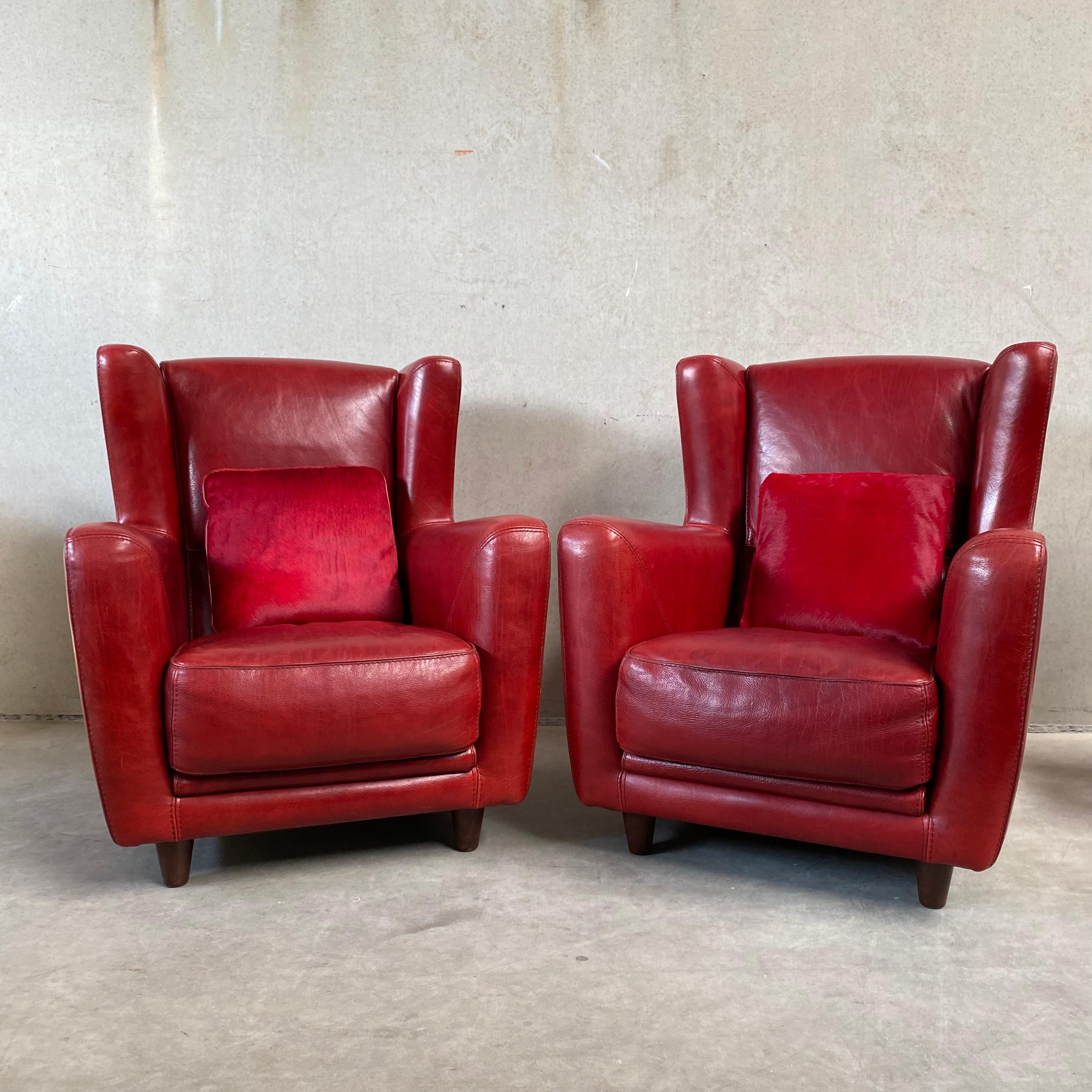 Pair of Ox-Blood Red Leather Lounge Chairs Begére by Baxter Italy 90s For Sale 7