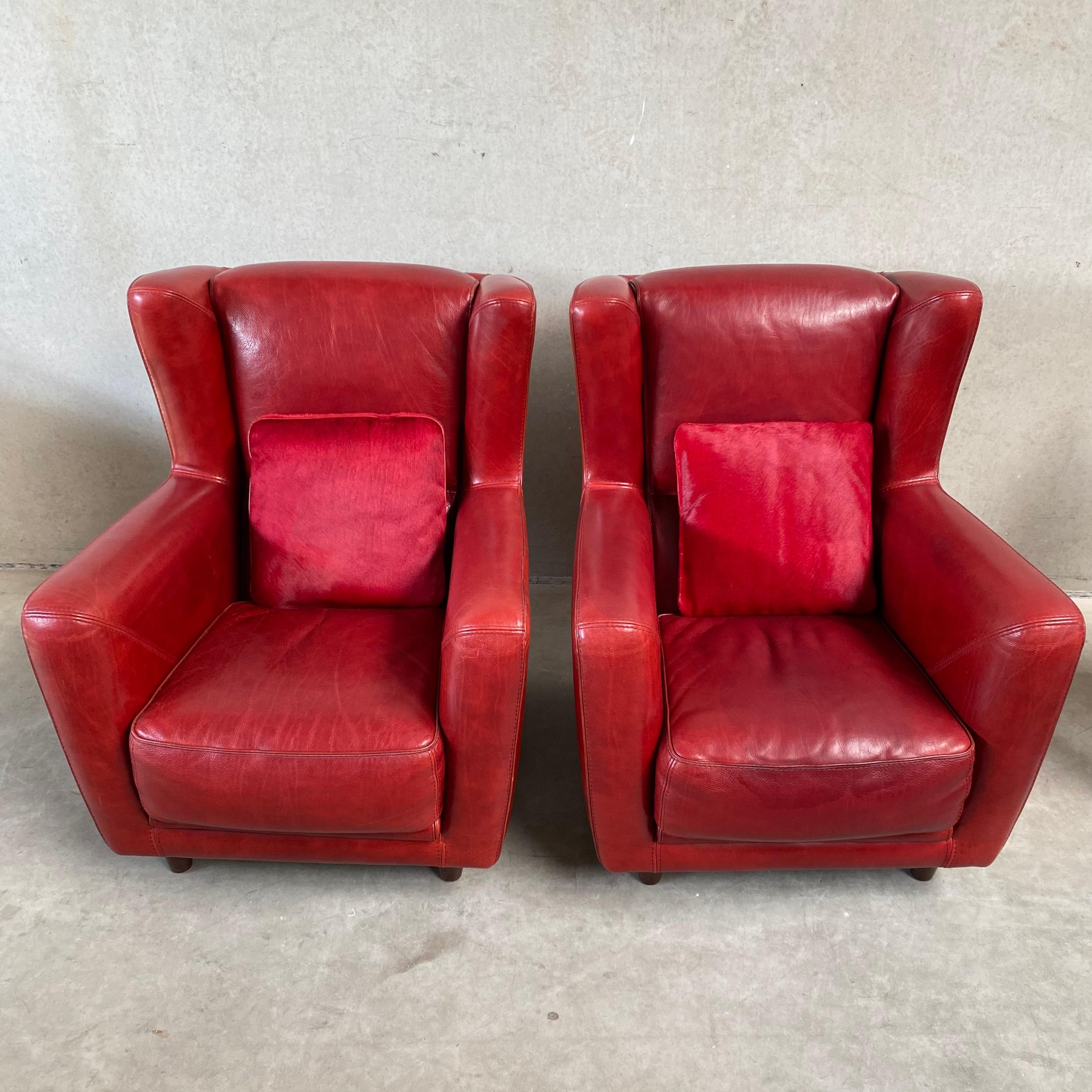 Pair of Ox-Blood Red Leather Lounge Chairs Begére by Baxter Italy 90s For Sale 9