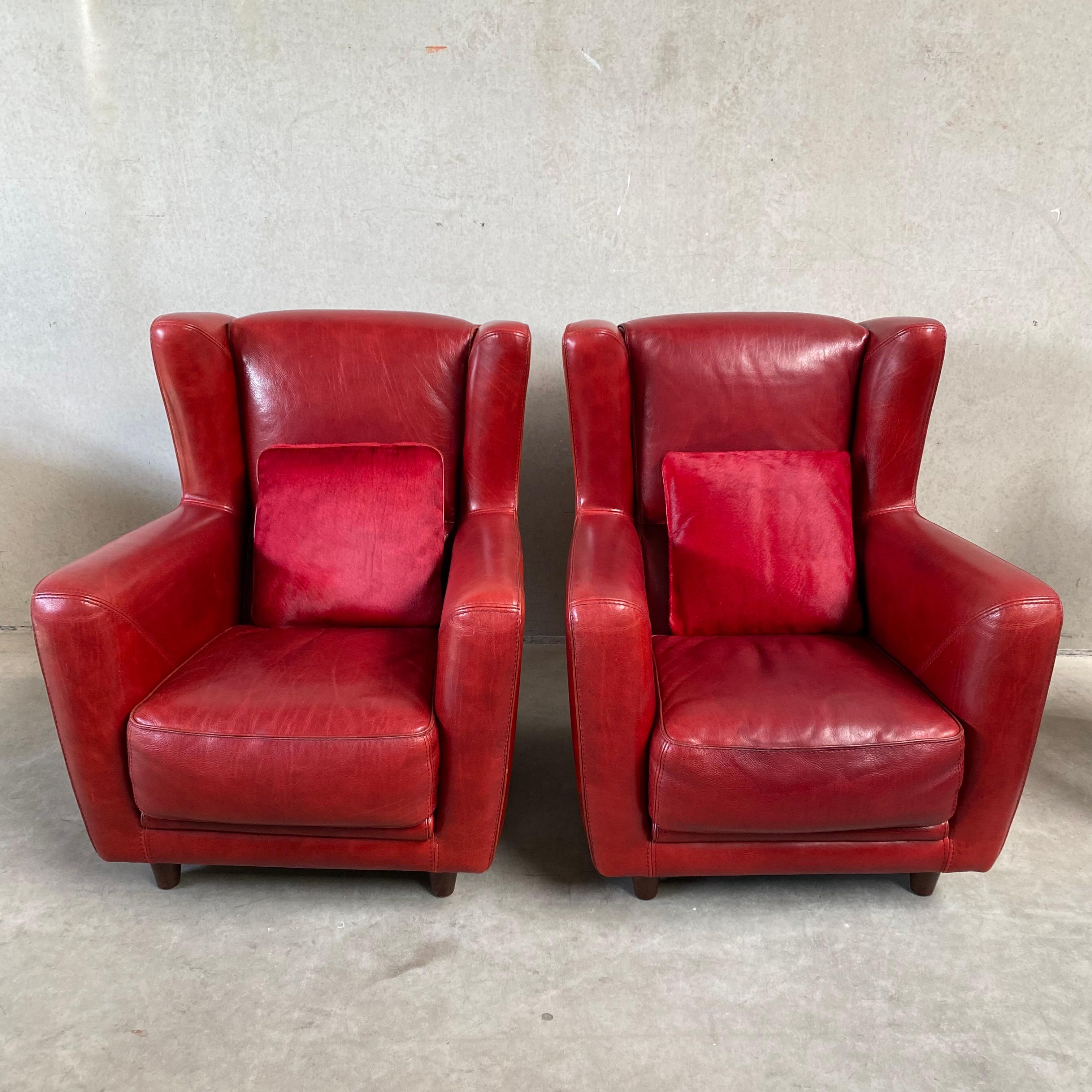 Pair of Ox-Blood Red Leather Lounge Chairs Begére by Baxter Italy 90s For Sale 10