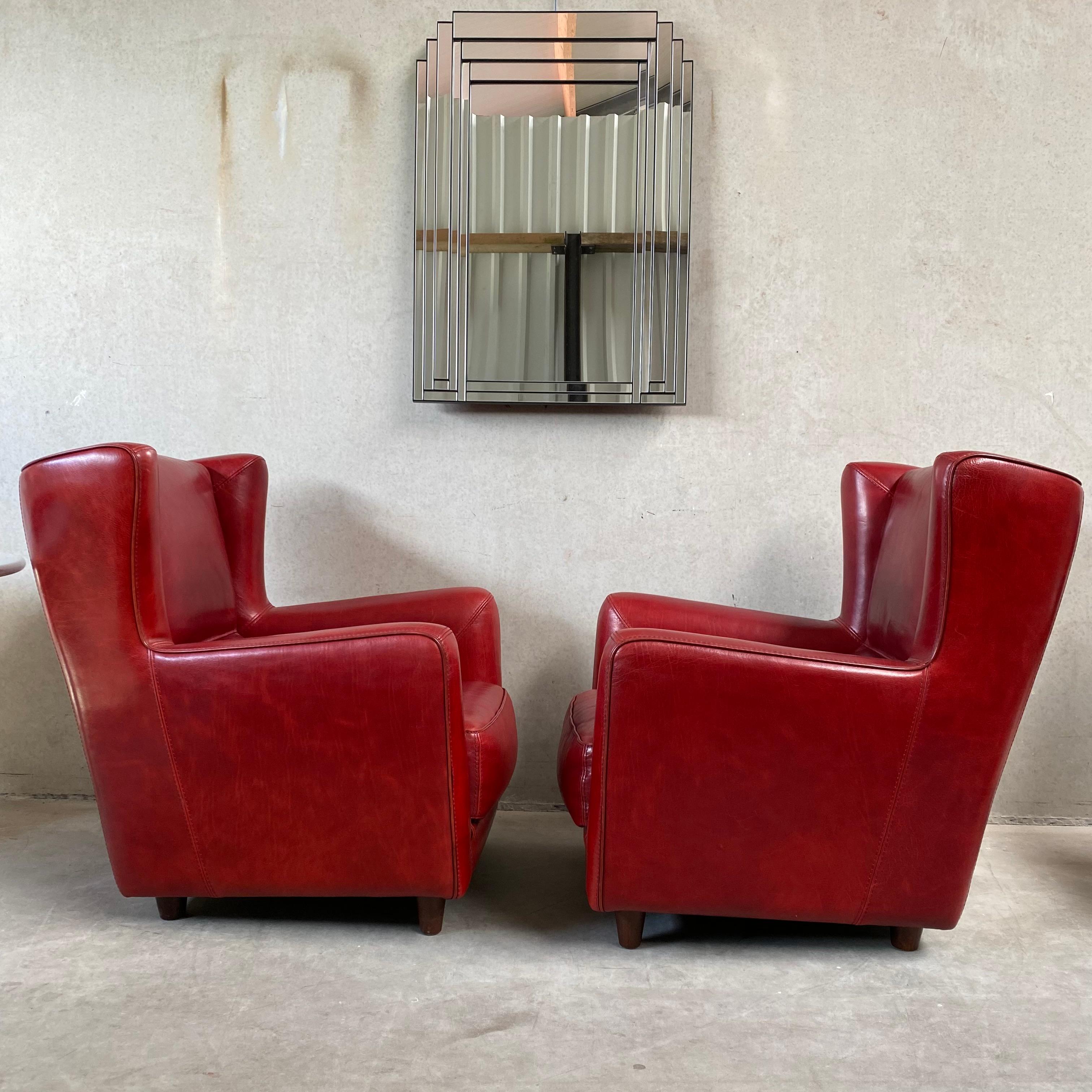Pair of Ox-Blood Red Leather Lounge Chairs Begére by Baxter Italy 90s For Sale 11